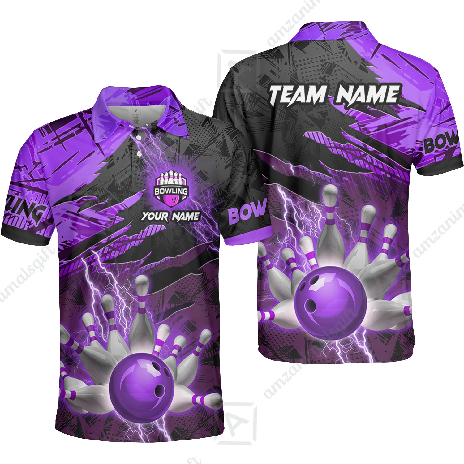 Customized Bowling Unisex Polo Shirt, Bowling And Pins Thunder Break Multicolor Option Customized Name And Team Name Zipper Polo Jerseys Shirts - Image 11