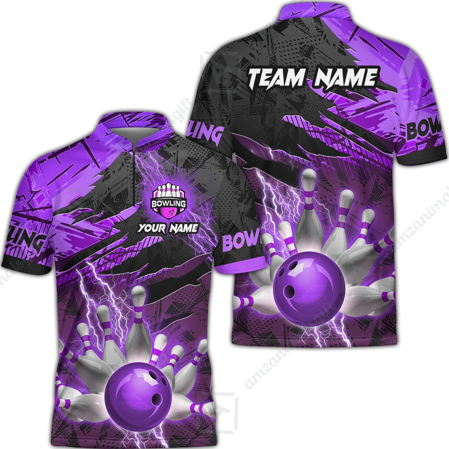 Customized Bowling Unisex Polo Shirt, Bowling And Pins Thunder Break Multicolor Option Customized Name And Team Name Zipper Polo Jerseys Shirts - Image 12