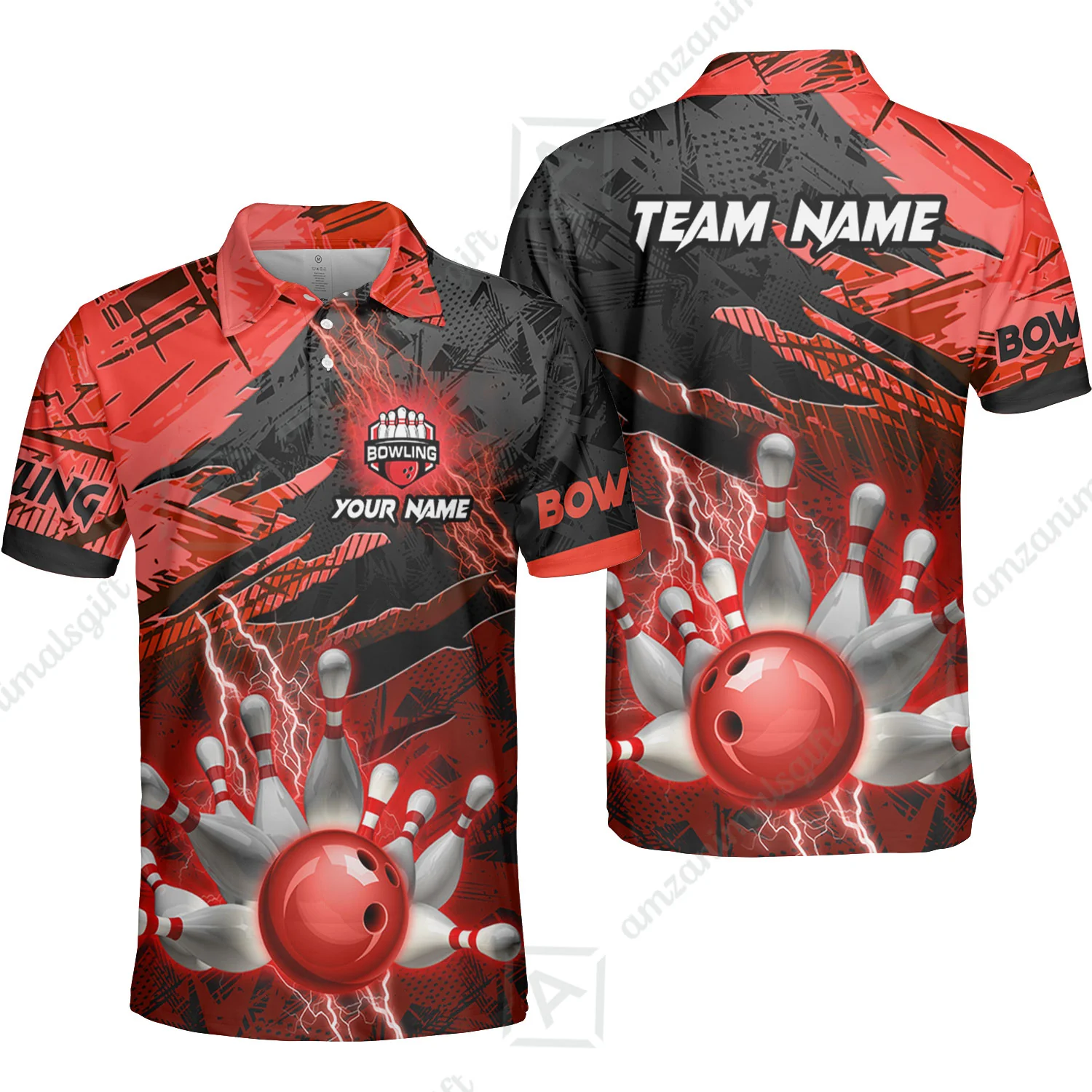 Customized Bowling Unisex Polo Shirt, Bowling And Pins Thunder Break Multicolor Option Customized Name And Team Name Zipper Polo Jerseys Shirts - Image 16
