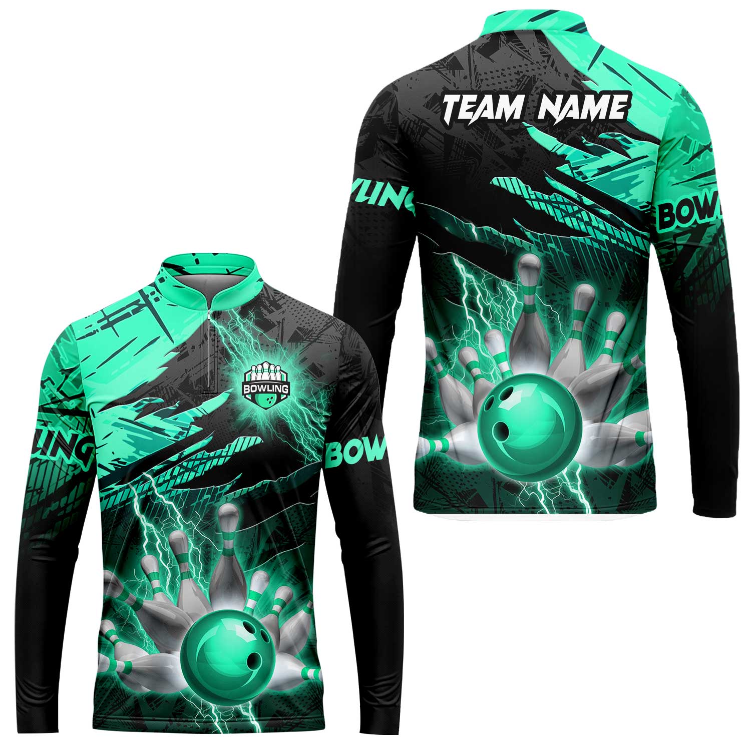Customized Bowling Unisex Polo Shirt, Bowling And Pins Thunder Break Multicolor Option Customized Name And Team Name Zipper Polo Jerseys Shirts - Image 40