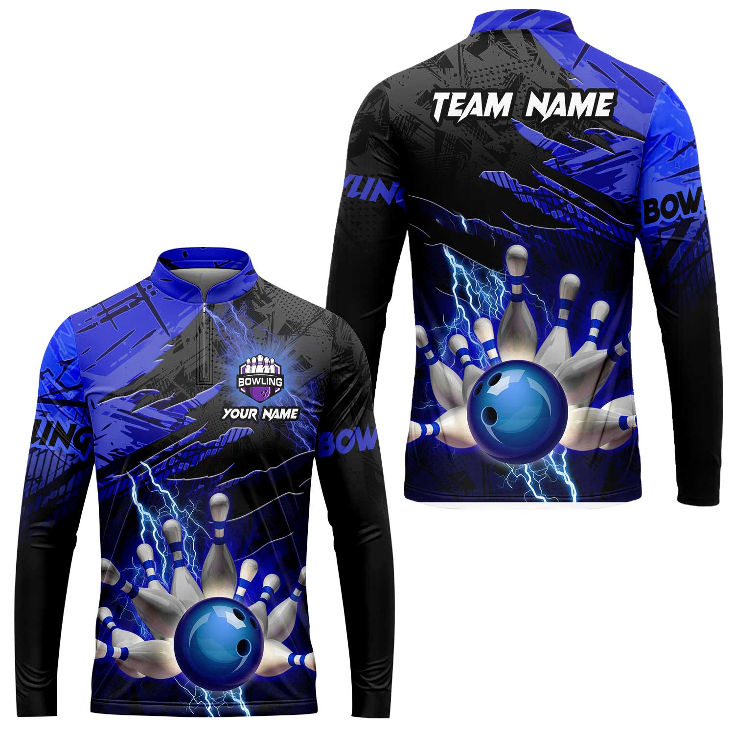 Customized Bowling Unisex Polo Shirt, Bowling And Pins Thunder Break Multicolor Option Customized Name And Team Name Zipper Polo Jerseys Shirts - Image 42