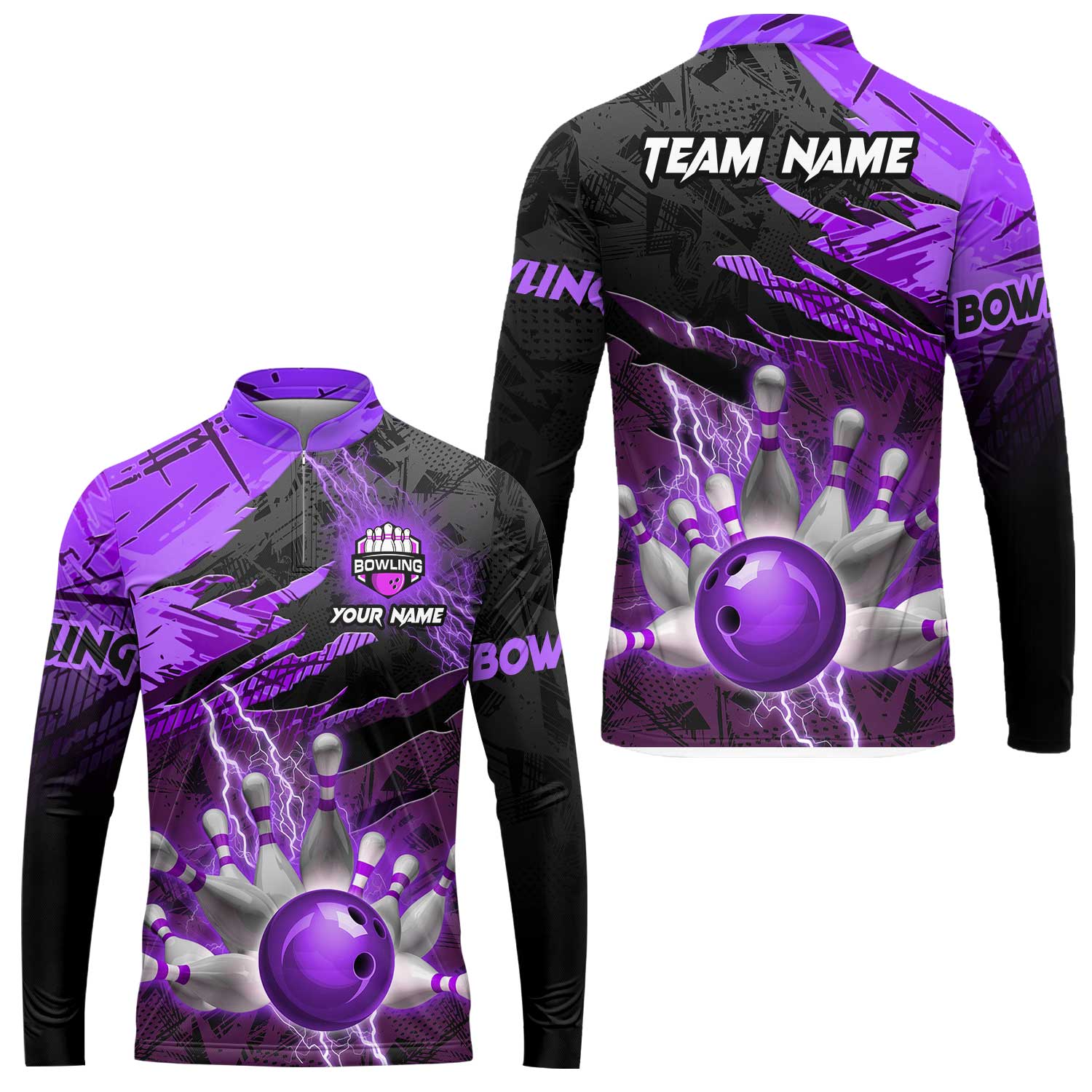 Customized Bowling Unisex Polo Shirt, Bowling And Pins Thunder Break Multicolor Option Customized Name And Team Name Zipper Polo Jerseys Shirts - Image 44