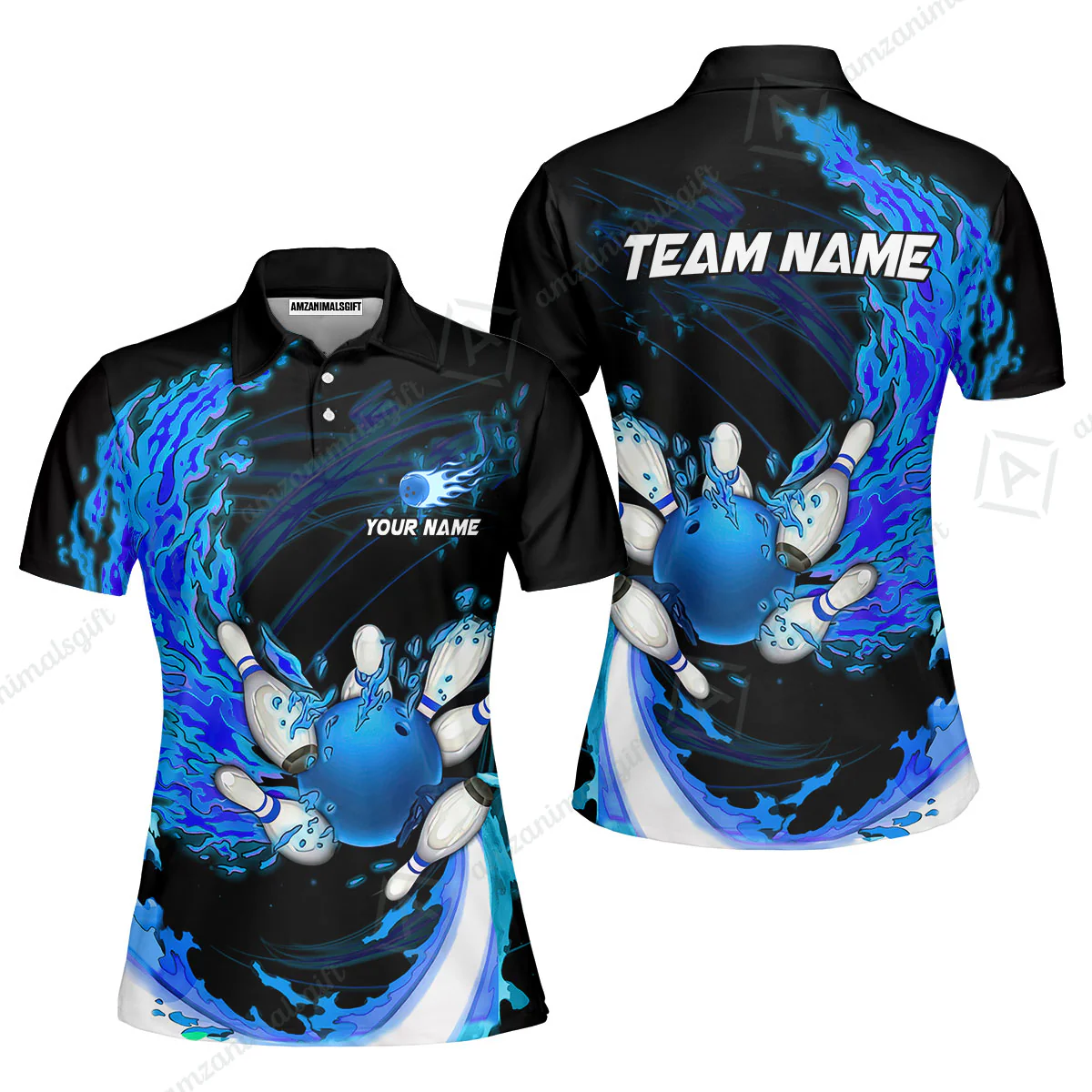Customized Bowling Polo Team Jerseys, Breath Of Fire Bowling And Pins Multicolor Option Customized Name And Team Name For Bowling Team - Image 10