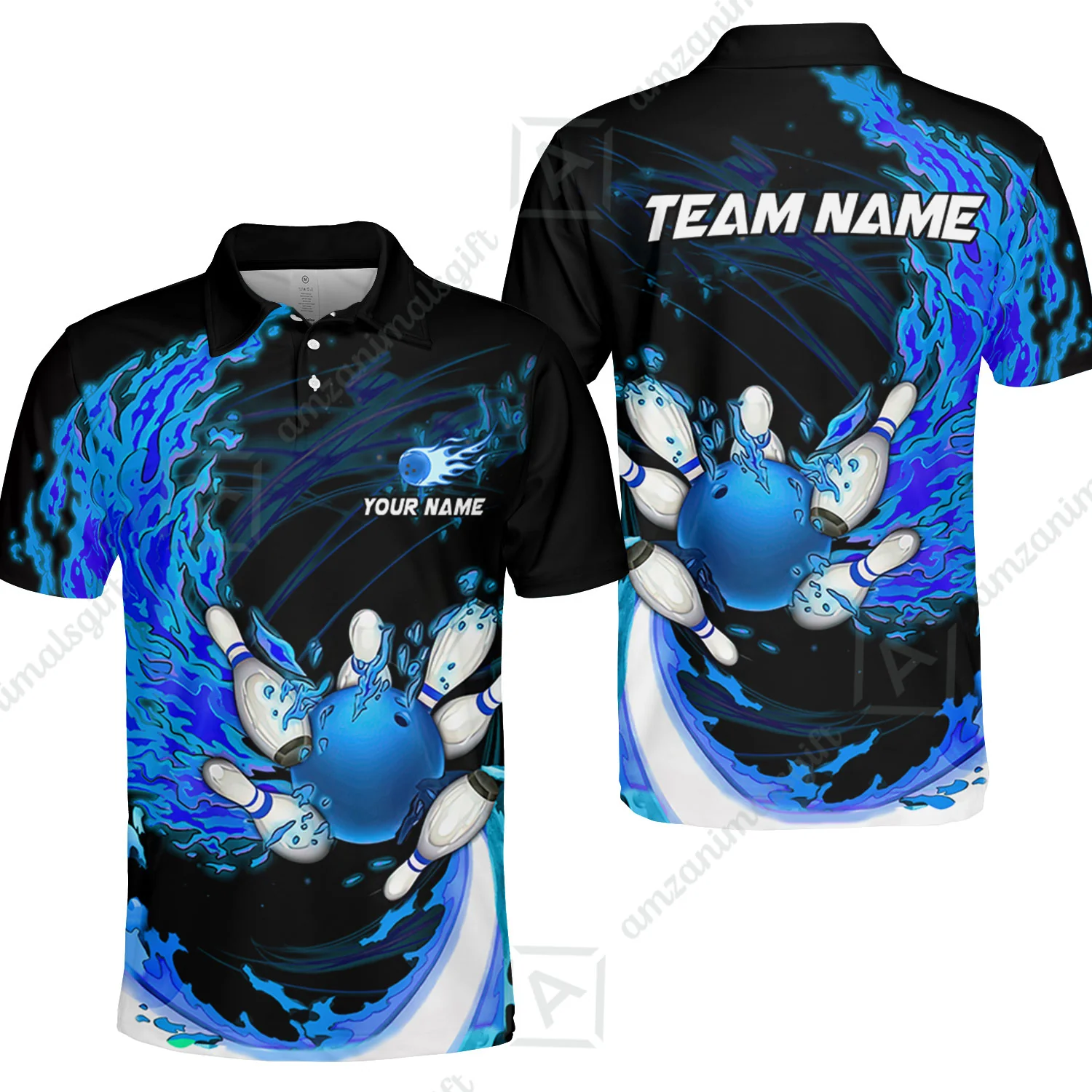 Customized Bowling Polo Team Jerseys, Breath Of Fire Bowling And Pins Multicolor Option Customized Name And Team Name For Bowling Team - Image 12