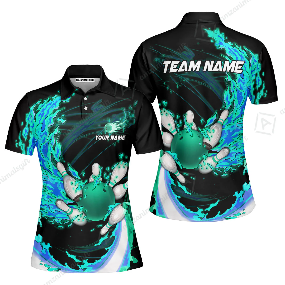 Customized Bowling Polo Team Jerseys, Breath Of Fire Bowling And Pins Multicolor Option Customized Name And Team Name For Bowling Team - Image 14