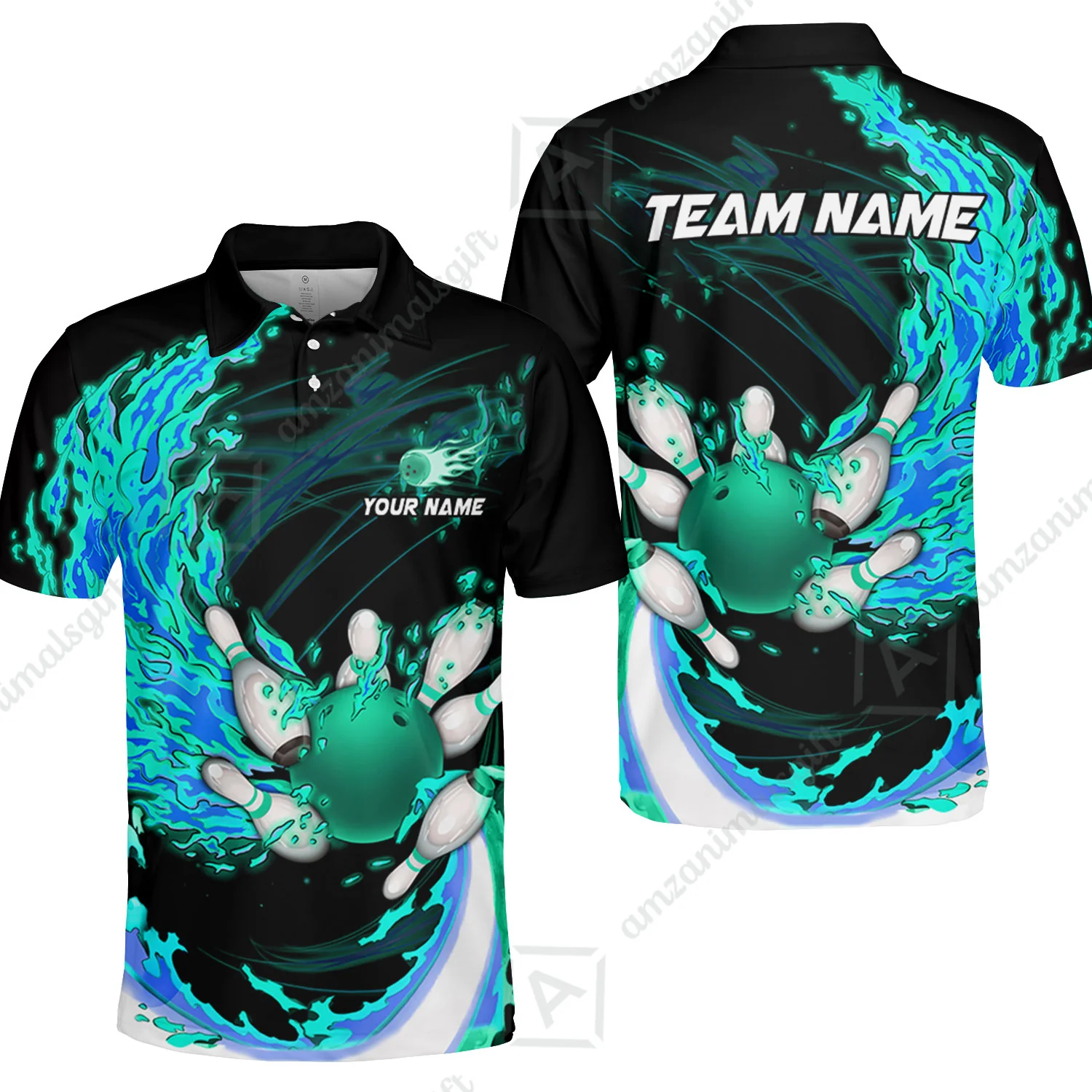 Customized Bowling Polo Team Jerseys, Breath Of Fire Bowling And Pins Multicolor Option Customized Name And Team Name For Bowling Team - Image 16