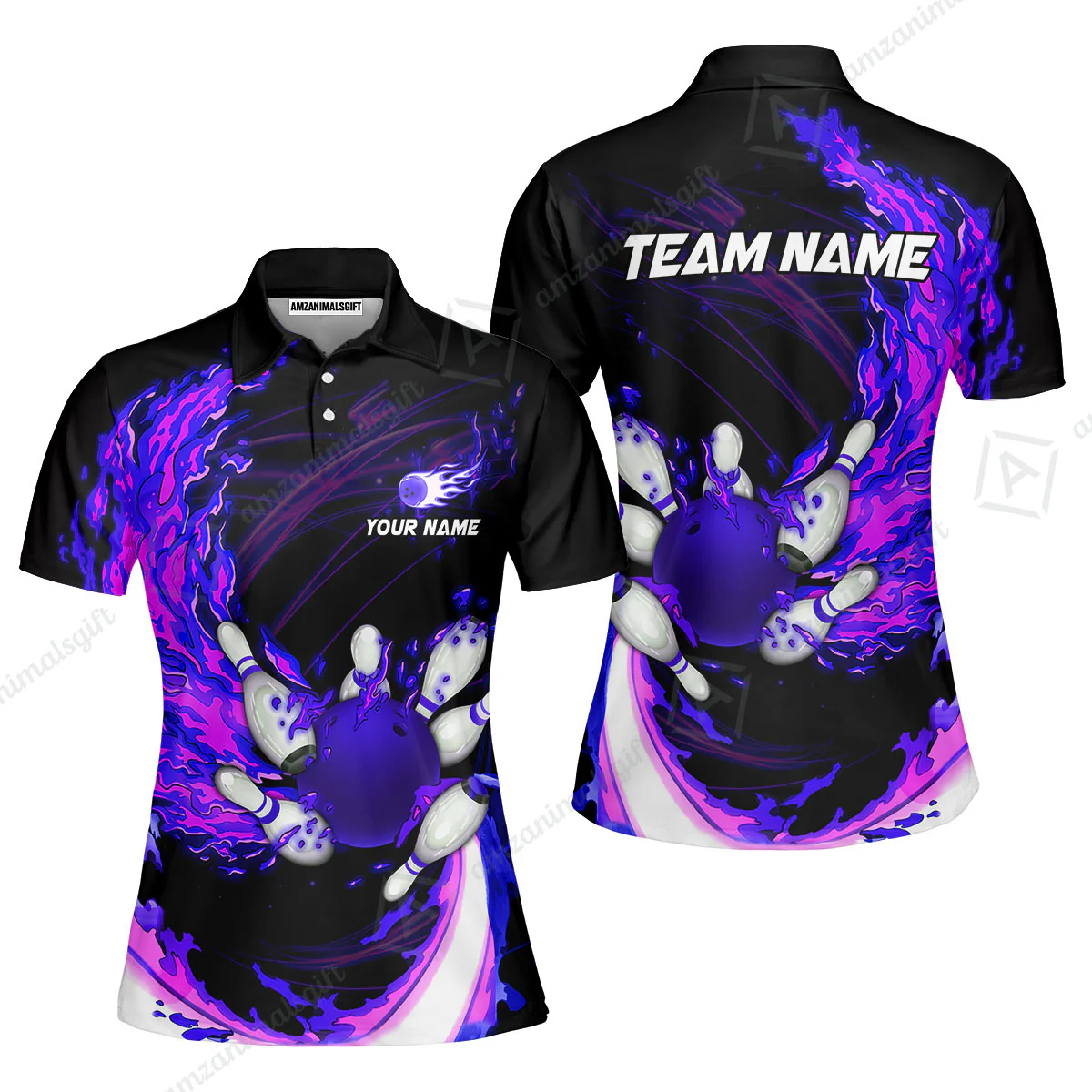 Customized Bowling Polo Team Jerseys, Breath Of Fire Bowling And Pins Multicolor Option Customized Name And Team Name For Bowling Team - Image 18