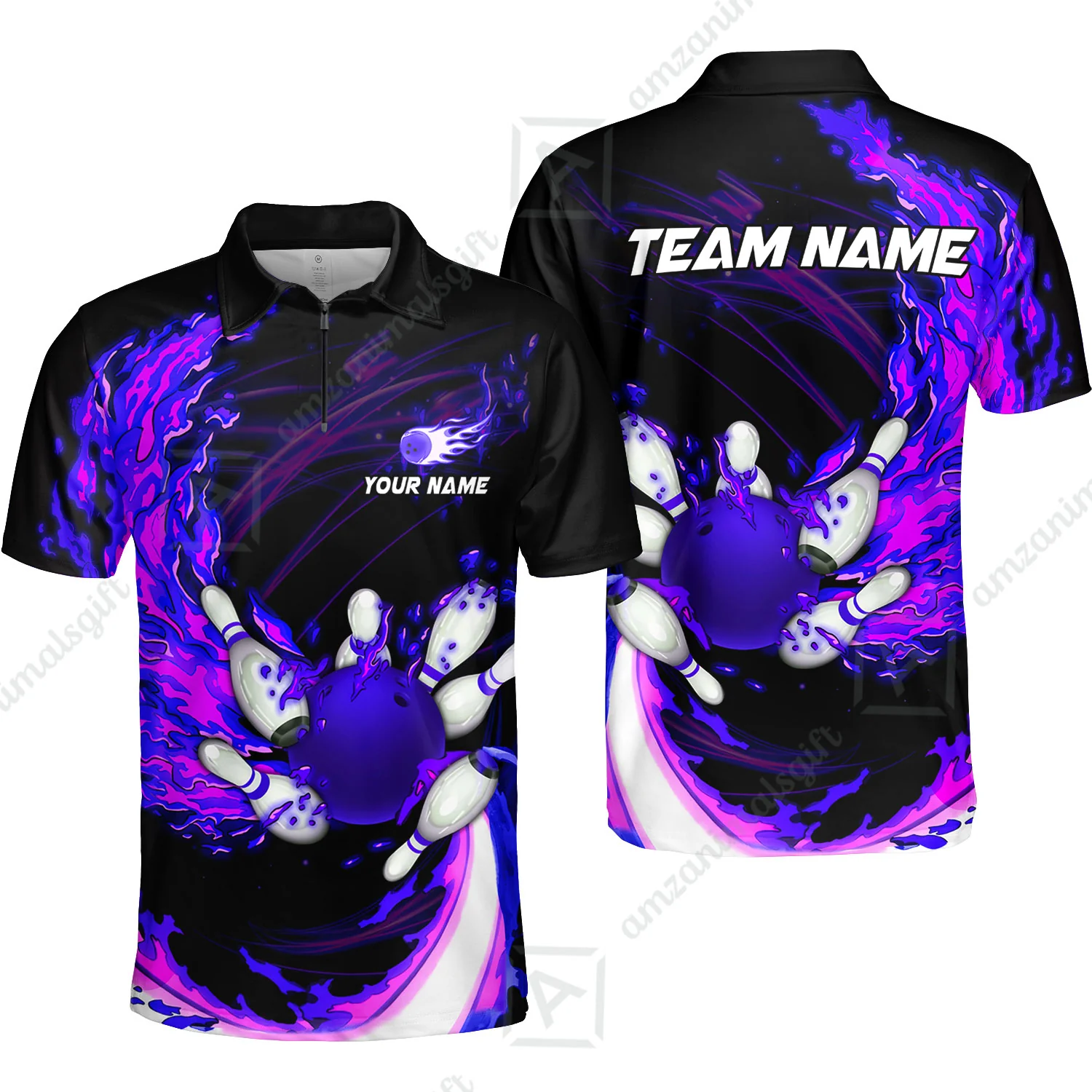 Customized Bowling Polo Team Jerseys, Breath Of Fire Bowling And Pins Multicolor Option Customized Name And Team Name For Bowling Team - Image 19