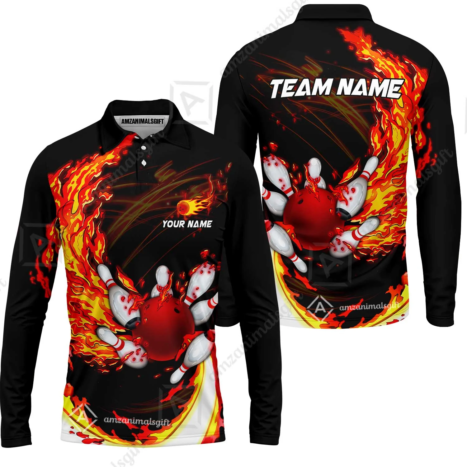 Customized Bowling Polo Team Jerseys, Breath Of Fire Bowling And Pins Multicolor Option Customized Name And Team Name For Bowling Team - Image 26