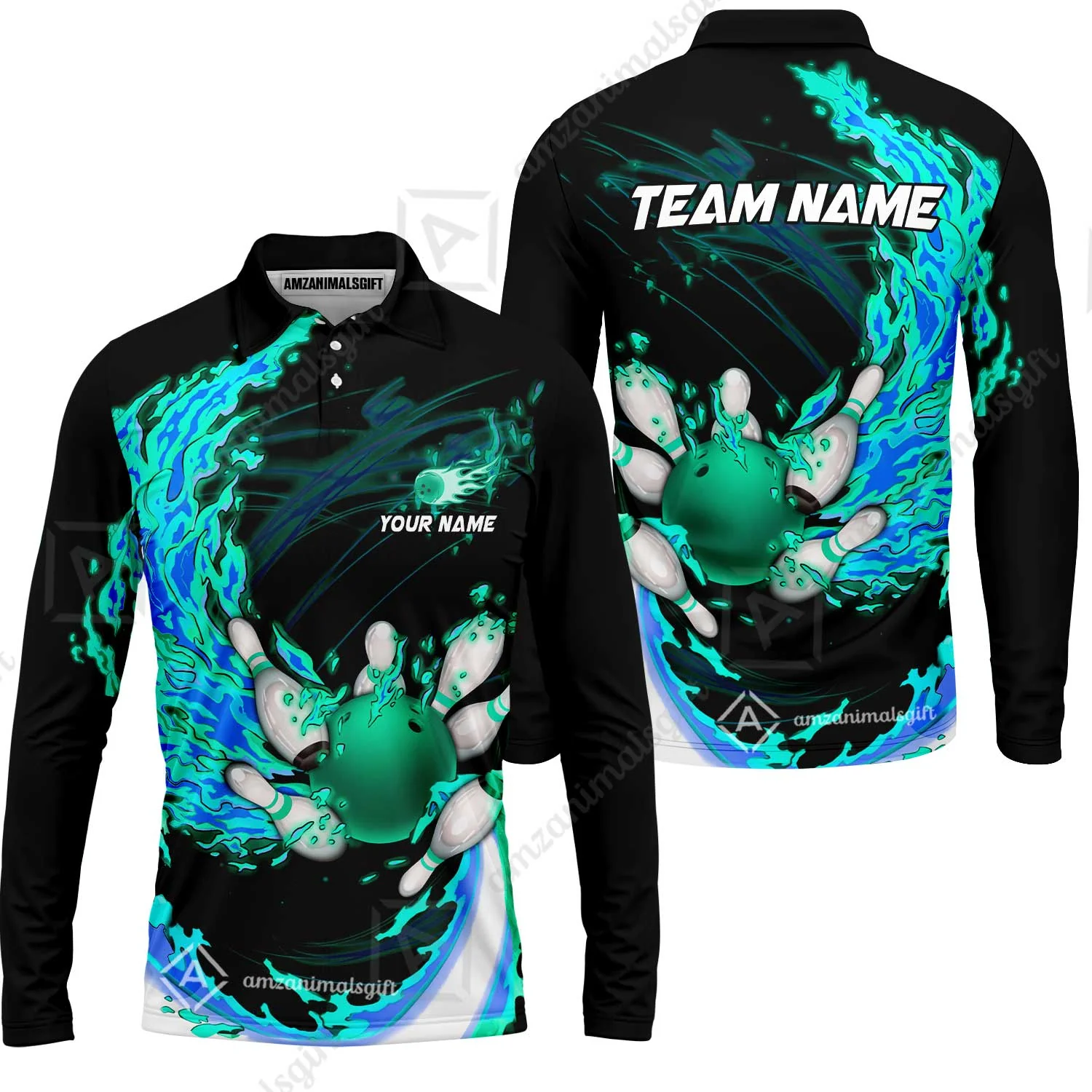 Customized Bowling Polo Team Jerseys, Breath Of Fire Bowling And Pins Multicolor Option Customized Name And Team Name For Bowling Team - Image 27