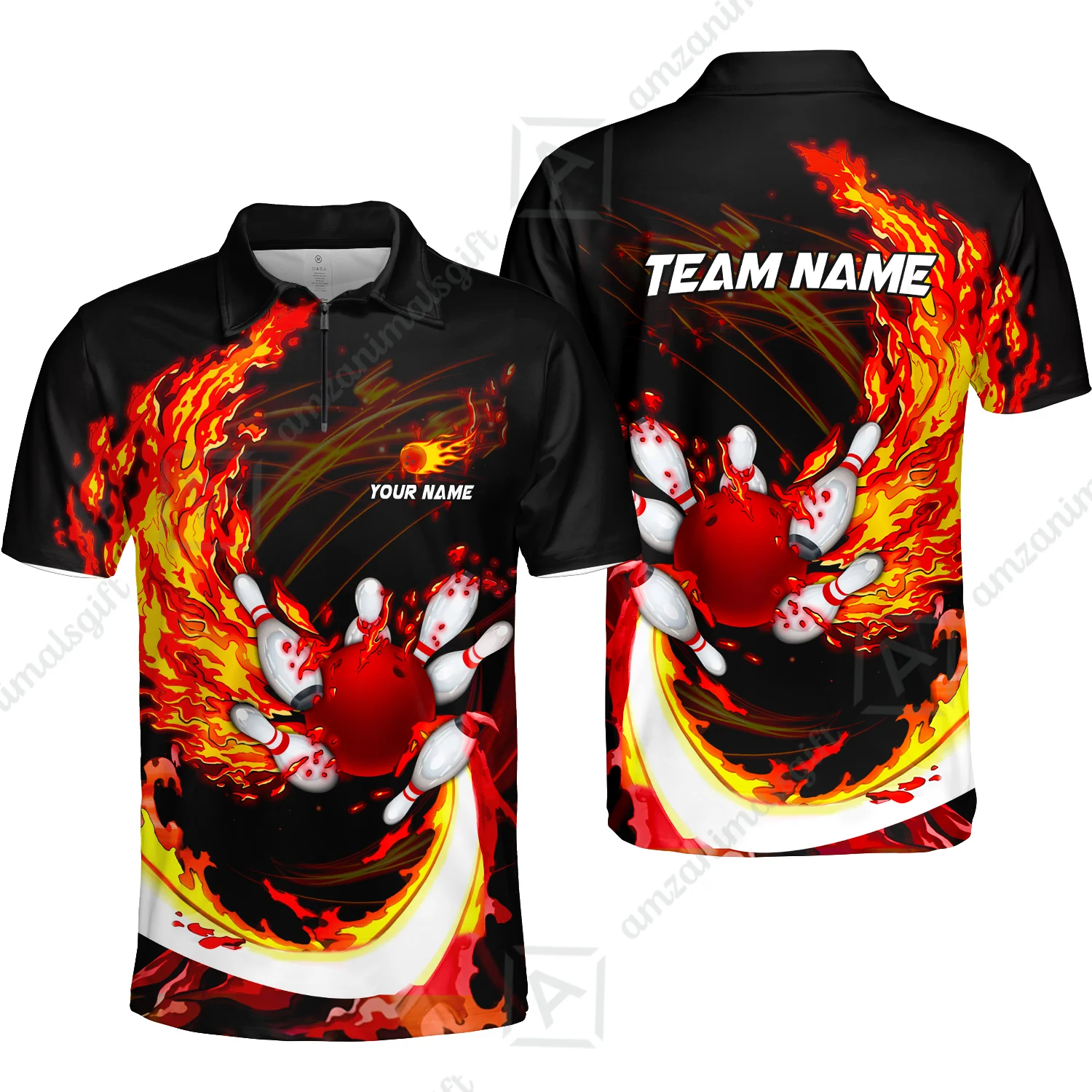 Customized Bowling Polo Team Jerseys, Breath Of Fire Bowling And Pins Multicolor Option Customized Name And Team Name For Bowling Team - Image 50