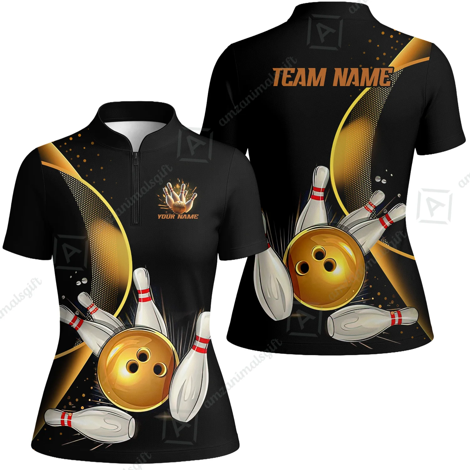 Customized Bowling Polo Shirt, Custom Black And Gold Bowling Team Shirts For Men And Women, Unisex Bowling League Jerseys Polo Shirts - Image 12