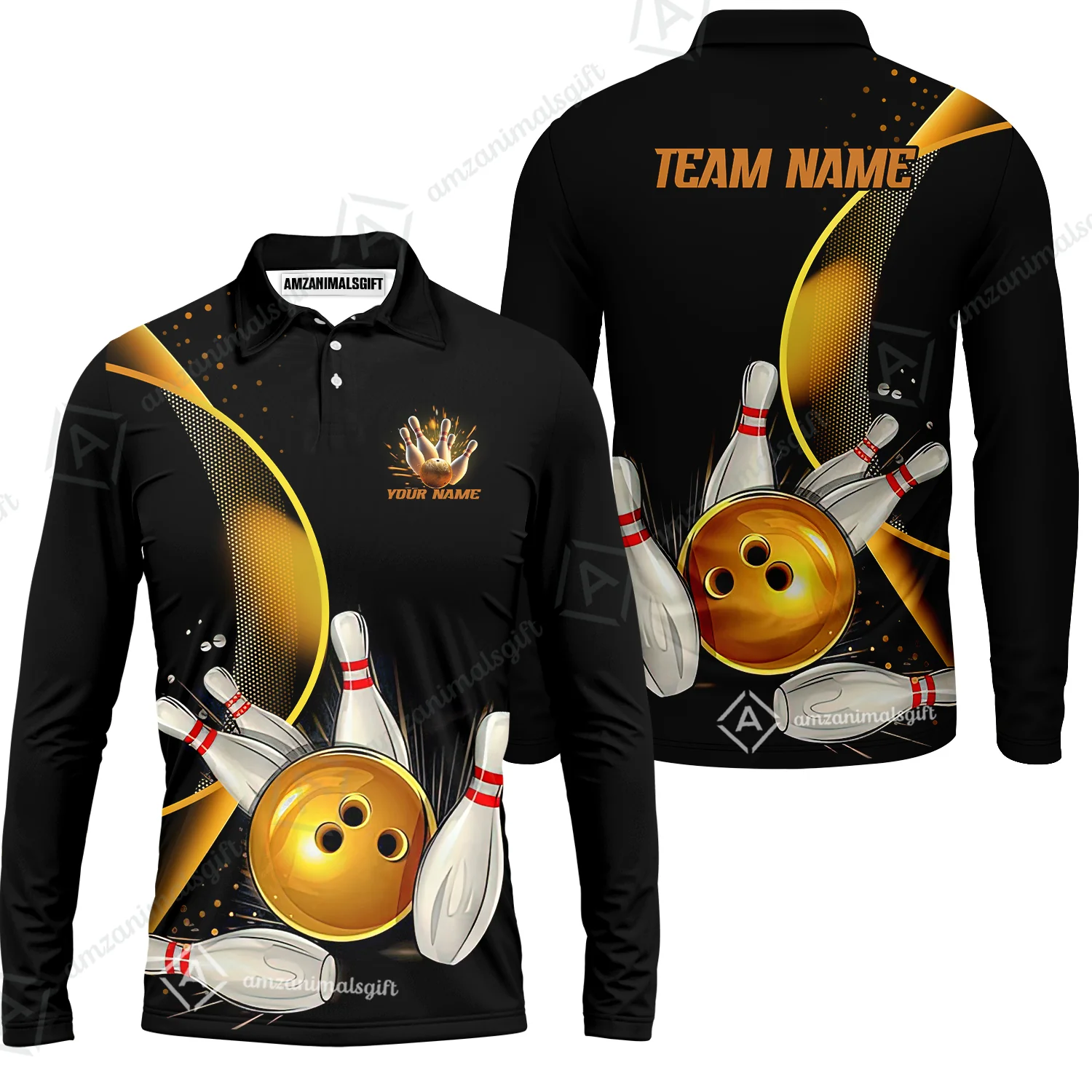 Customized Bowling Polo Shirt, Custom Black And Gold Bowling Team Shirts For Men And Women, Unisex Bowling League Jerseys Polo Shirts - Image 13