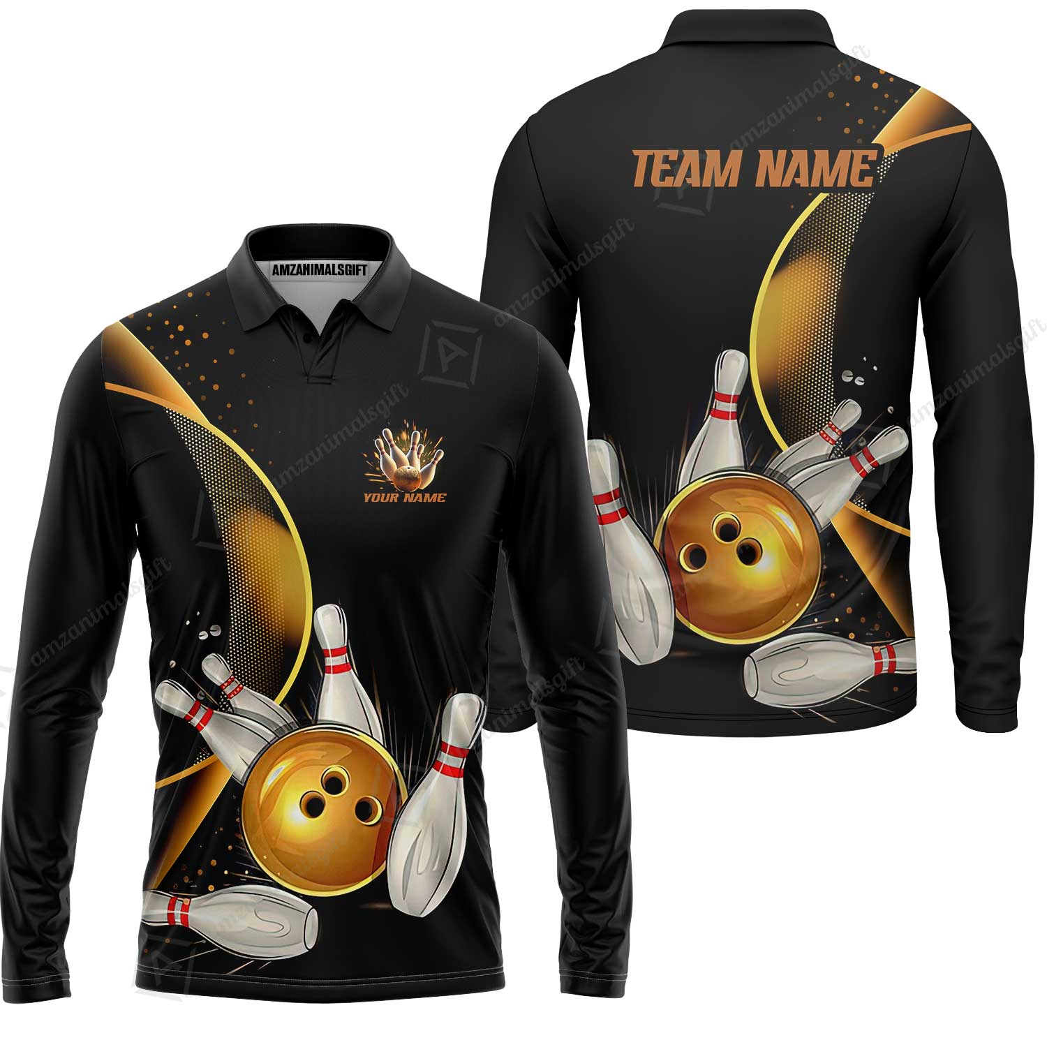 Customized Bowling Polo Shirt, Custom Black And Gold Bowling Team Shirts For Men And Women, Unisex Bowling League Jerseys Polo Shirts - Image 4