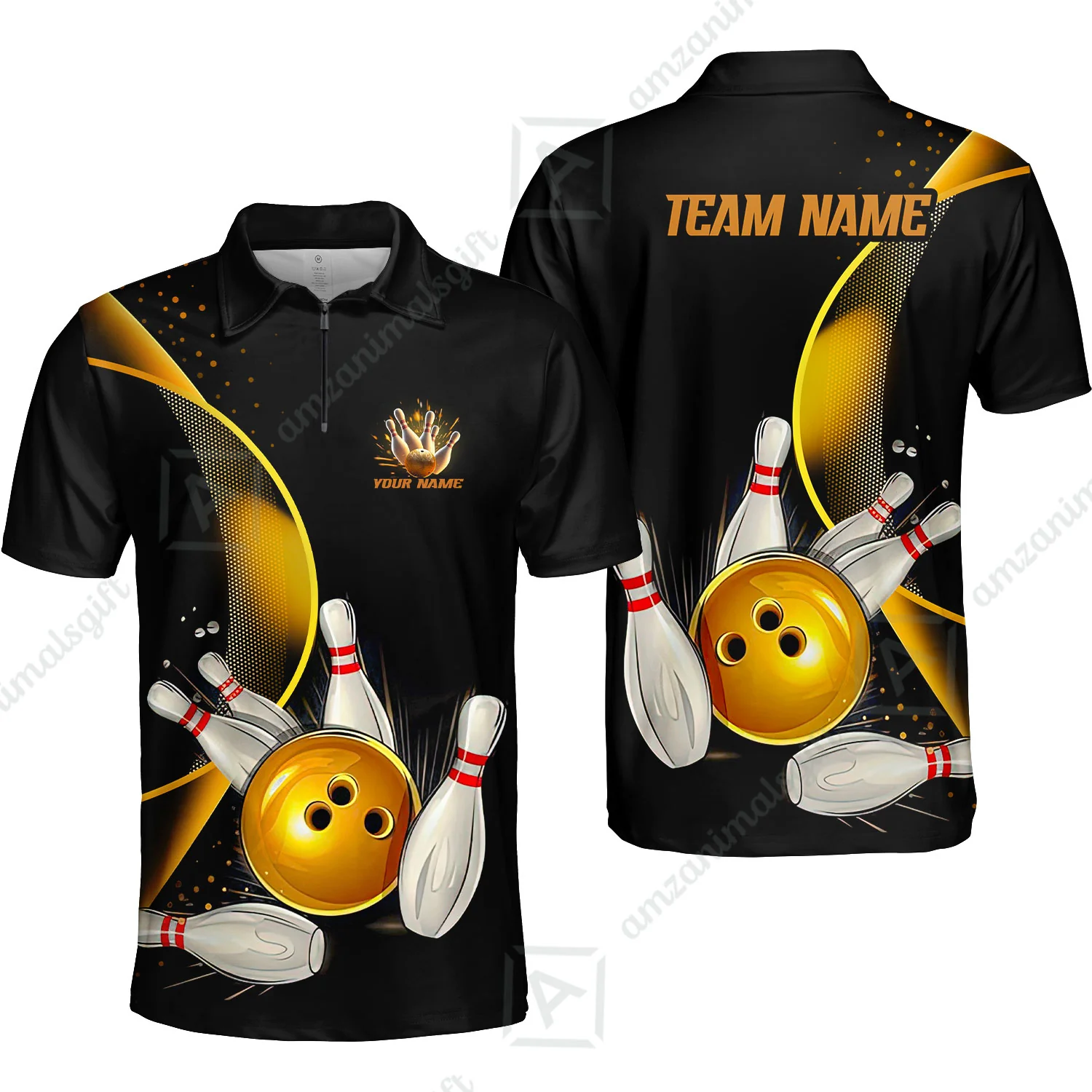Customized Bowling Polo Shirt, Custom Black And Gold Bowling Team Shirts For Men And Women, Unisex Bowling League Jerseys Polo Shirts - Image 7