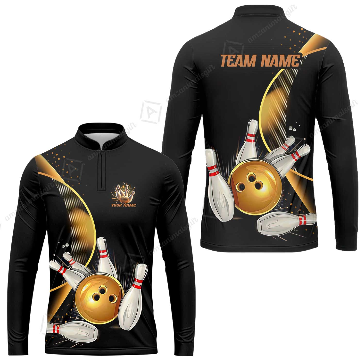 Customized Bowling Polo Shirt, Custom Black And Gold Bowling Team Shirts For Men And Women, Unisex Bowling League Jerseys Polo Shirts - Image 8