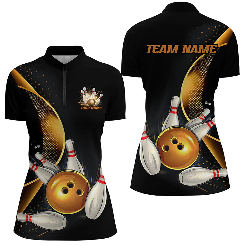 Customized Bowling Polo Shirt, Custom Black And Gold Bowling Team Shirts For Men And Women, Unisex Bowling League Jerseys Polo Shirts - Image 9