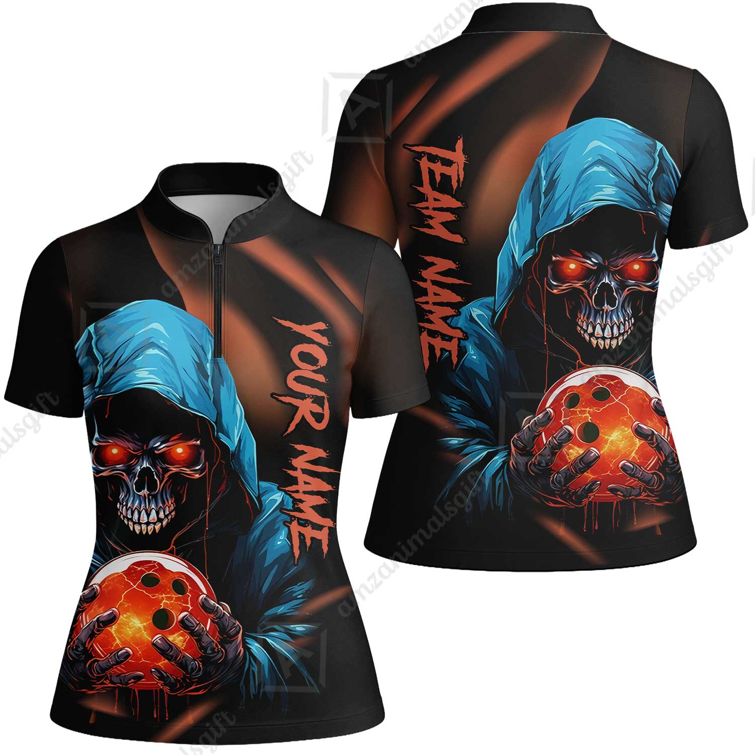 Customized Bowling Polo, Grim Reaper Skull Bowling Jerseys Bowler Outfit Custom Name And Team Name Shirt - Image 14