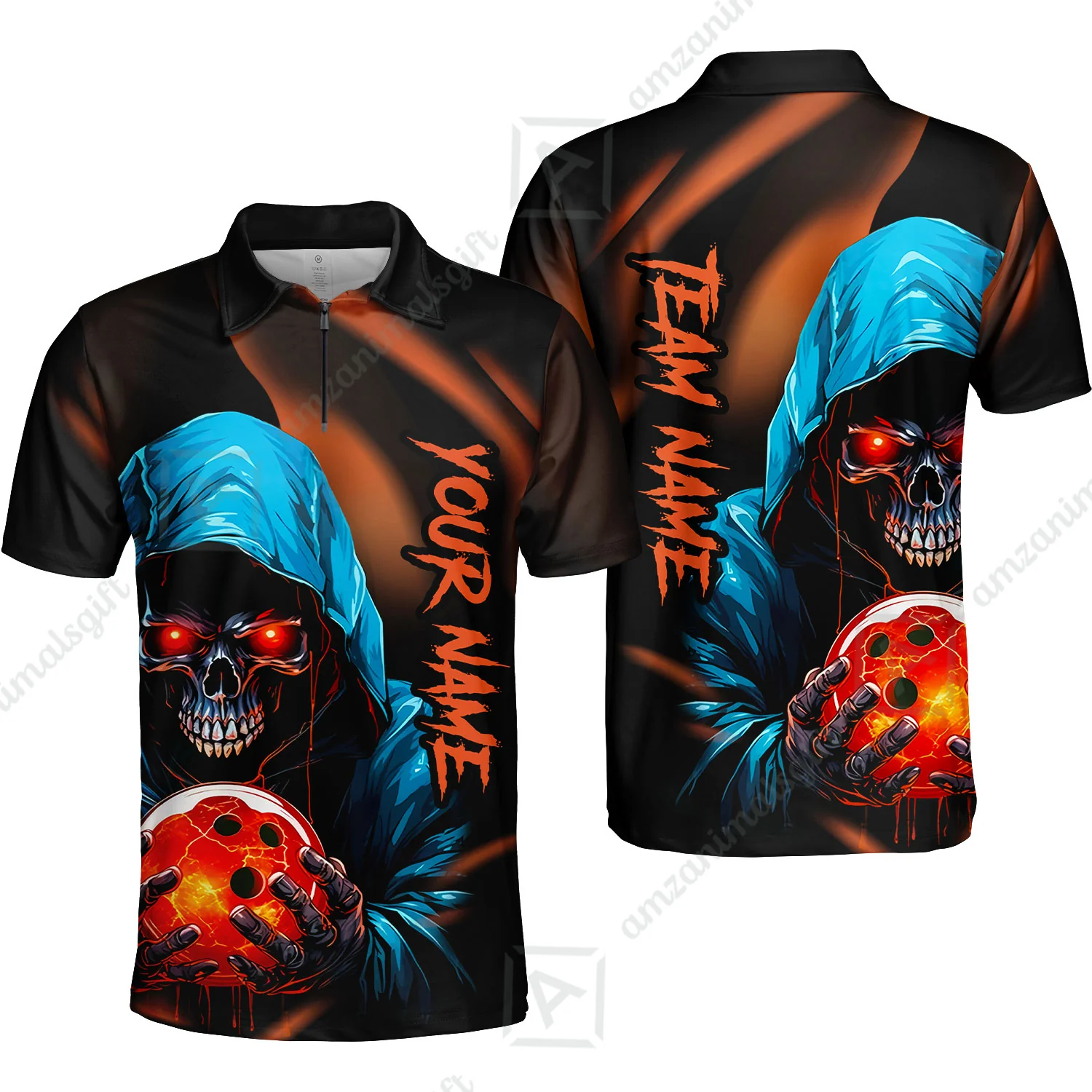 Customized Bowling Polo, Grim Reaper Skull Bowling Jerseys Bowler Outfit Custom Name And Team Name Shirt - Image 3