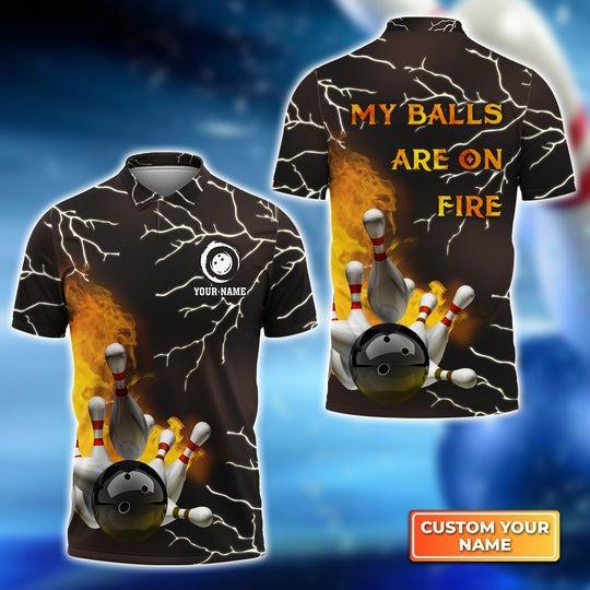 Customized Bowling Polo Shirt, Bowling My Balls Are On Fire Personalized Bowling Polo Shirt For Men - Gift For Bowlers, Bowling Lovers, Bowling Team