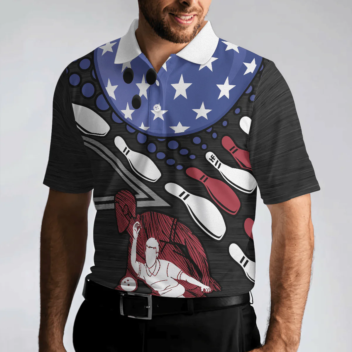 Customized Bowling Polo Shirt - I Play Bowling Because I Like It , American Flag Bowling Team Jersey Polo Shirts - Bowling Team Uniforms Jerseys - Image 6