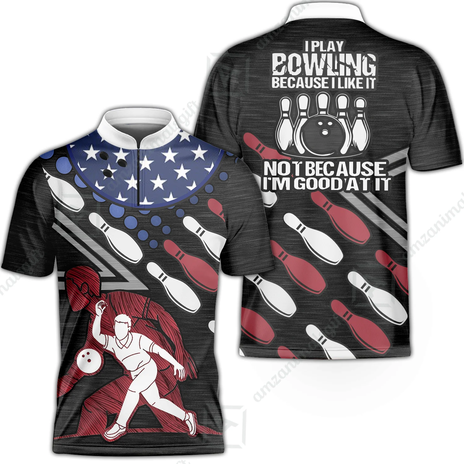 Customized Bowling Polo Shirt - I Play Bowling Because I Like It , American Flag Bowling Team Jersey Polo Shirts - Bowling Team Uniforms Jerseys - Image 8