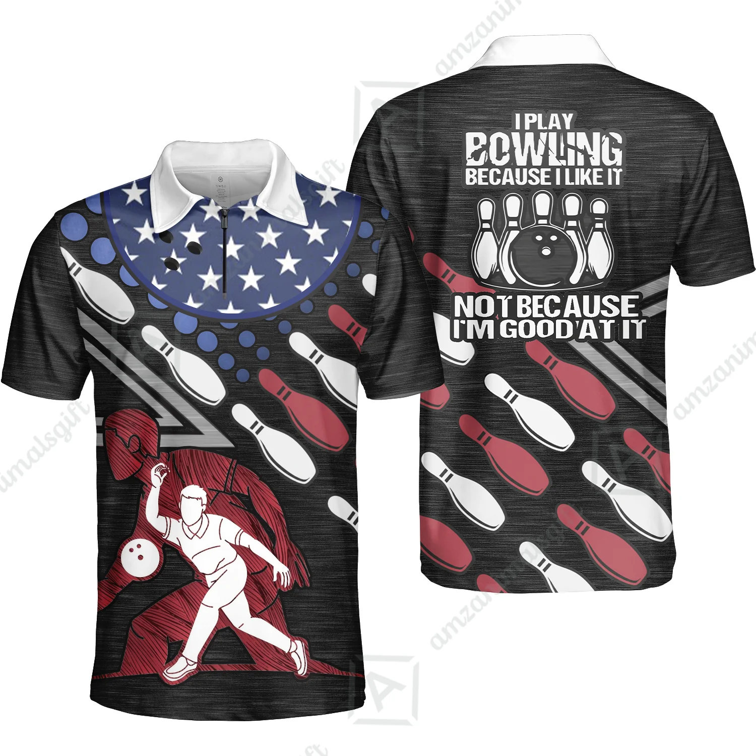 Customized Bowling Polo Shirt - I Play Bowling Because I Like It , American Flag Bowling Team Jersey Polo Shirts - Bowling Team Uniforms Jerseys - Image 9