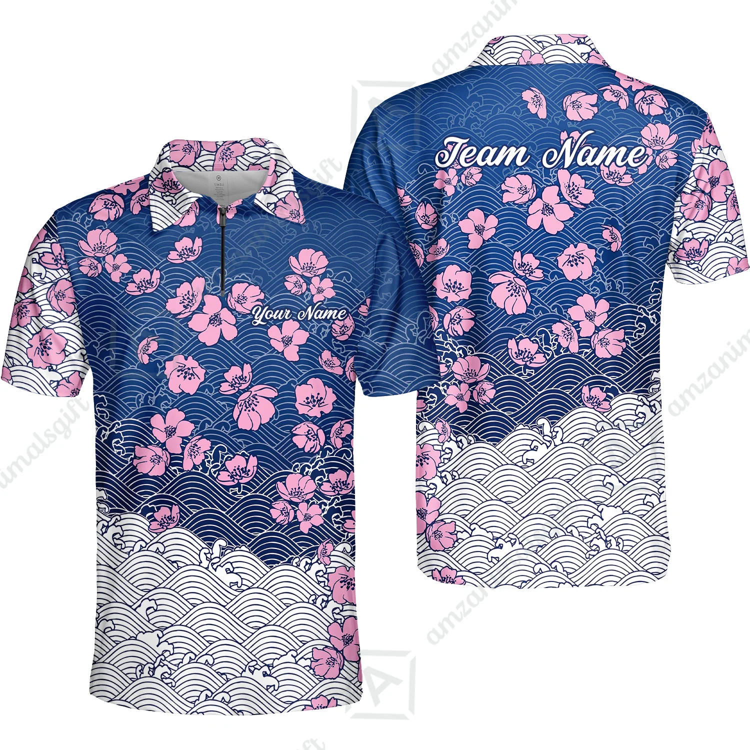 Customized Bowling Quarter-Zip Jersey Polo Shirts, Flowers Cherry Blossom Bowling Shirt For Tournament Team Men Women Bowlers - Image 2