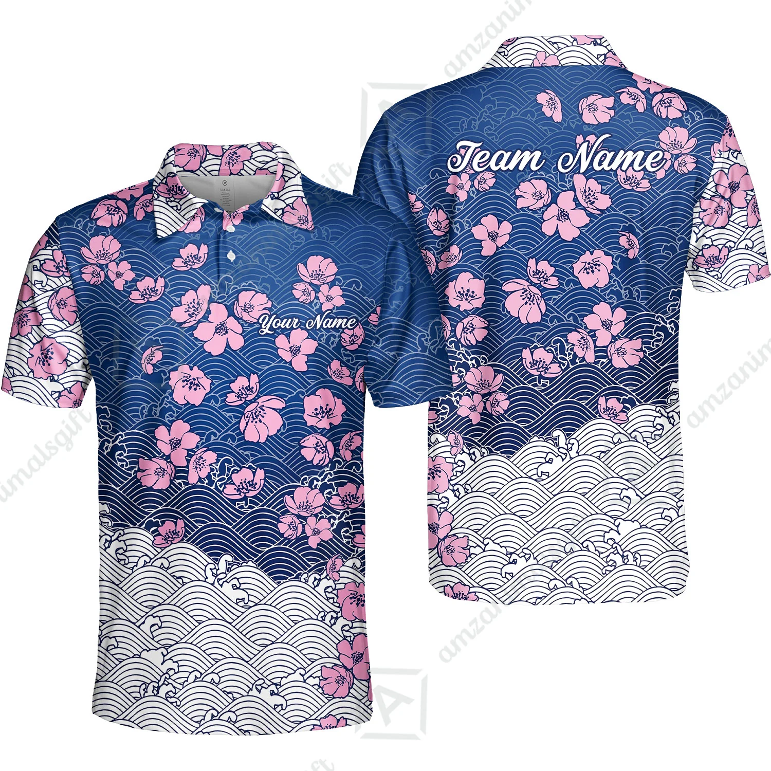 Customized Bowling Quarter-Zip Jersey Polo Shirts, Flowers Cherry Blossom Bowling Shirt For Tournament Team Men Women Bowlers - Image 3