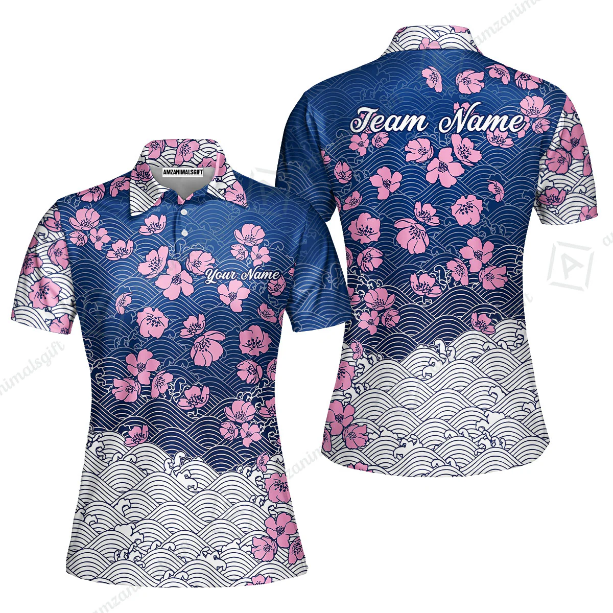 Customized Bowling Quarter-Zip Jersey Polo Shirts, Flowers Cherry Blossom Bowling Shirt For Tournament Team Men Women Bowlers - Image 4