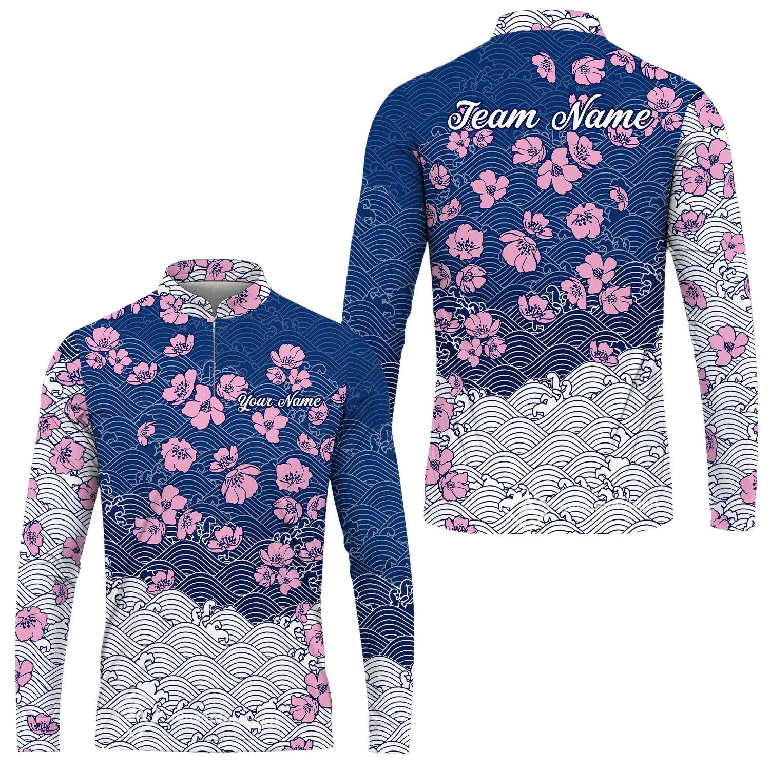 Customized Bowling Quarter-Zip Jersey Polo Shirts, Flowers Cherry Blossom Bowling Shirt For Tournament Team Men Women Bowlers - Image 7