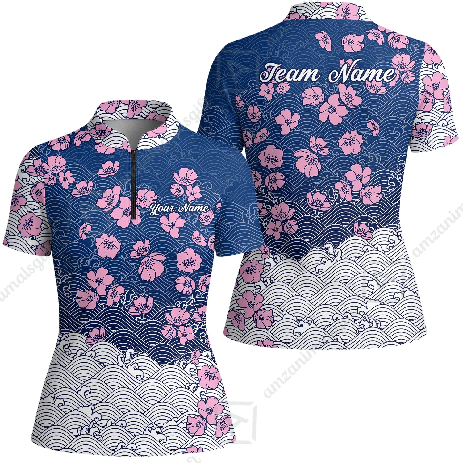 Customized Bowling Quarter-Zip Jersey Polo Shirts, Flowers Cherry Blossom Bowling Shirt For Tournament Team Men Women Bowlers - Image 8