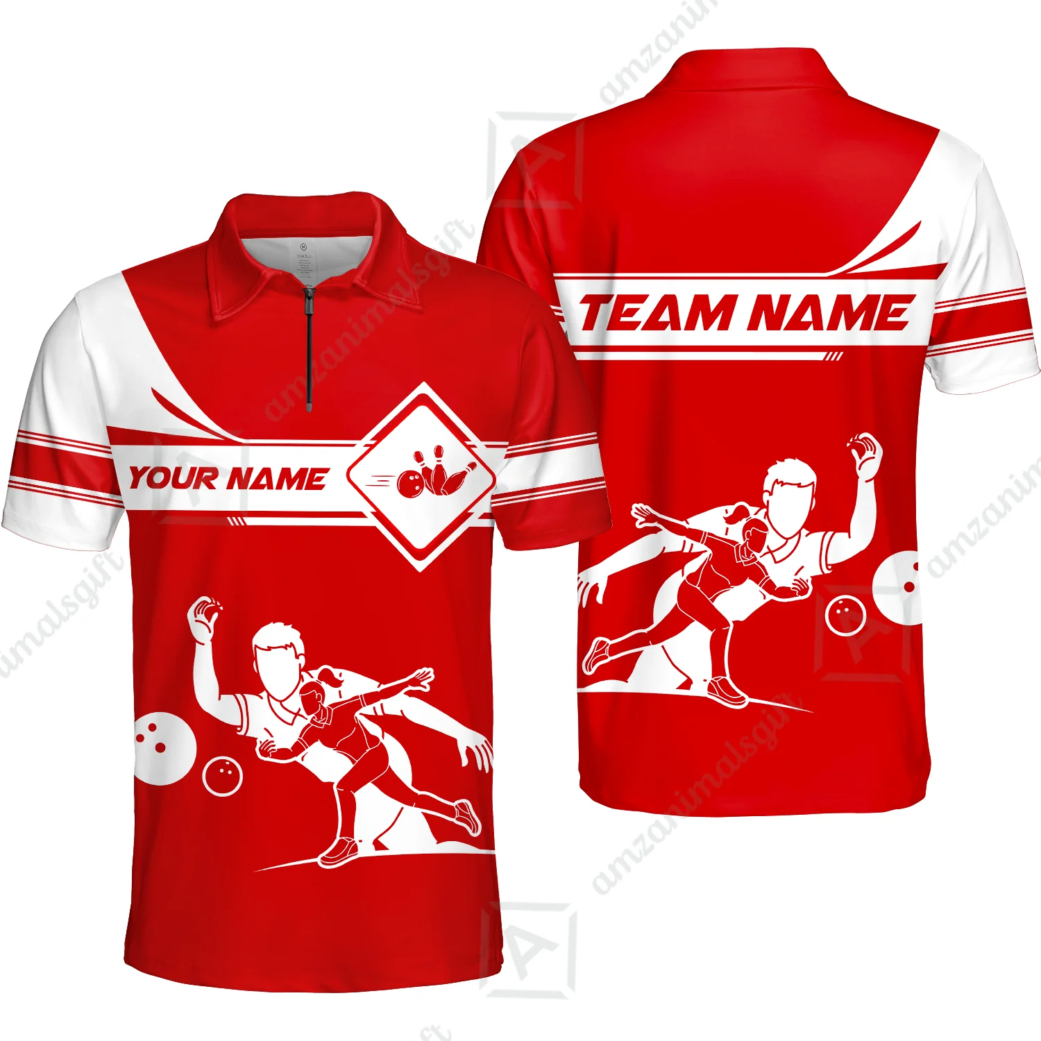 Customized Bowling Quarter-Zip Polo Shirt , Men And Women Playing Bowling Ball Quarter-Zip Polo Uniform Multicolor For Bowlers - Image 12