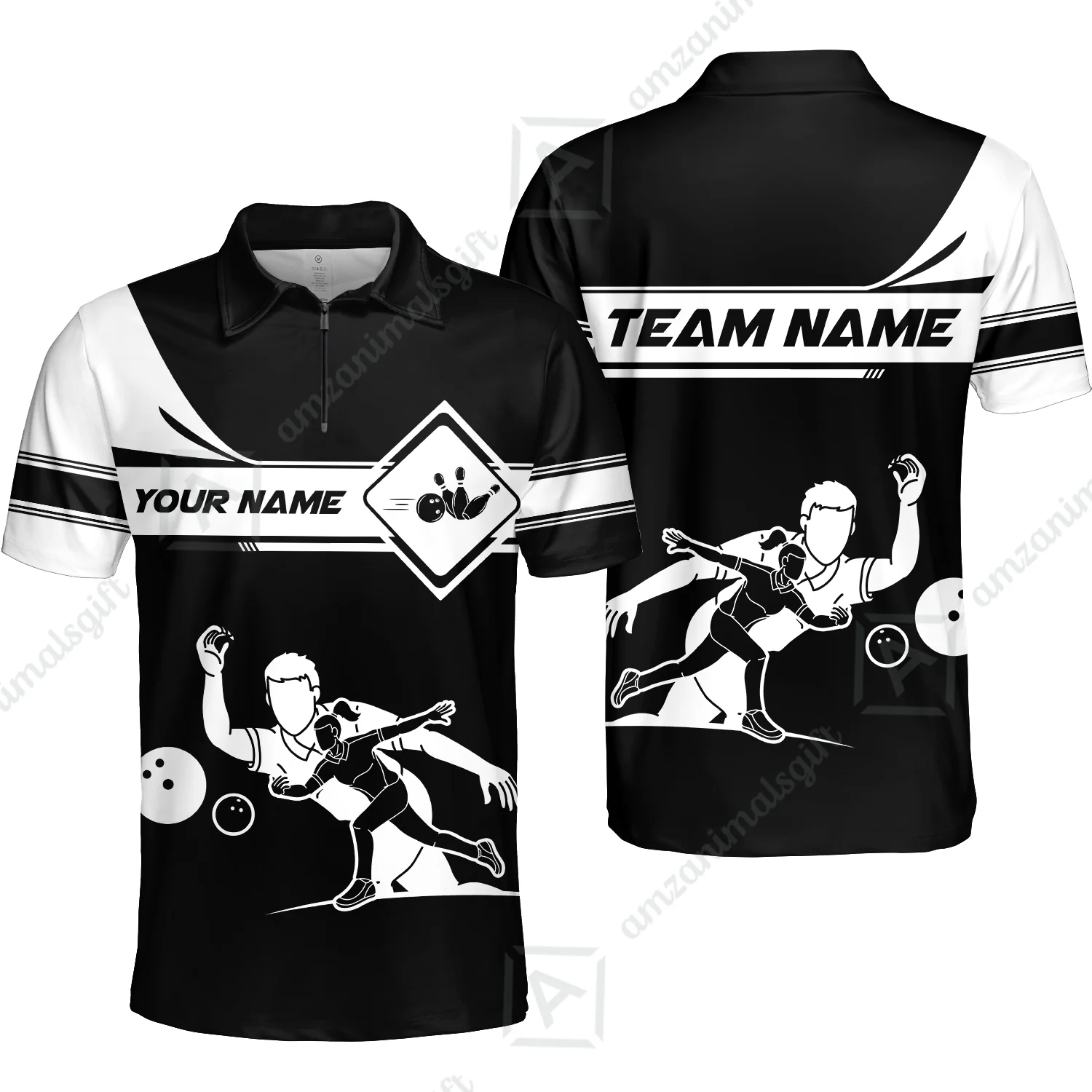 Customized Bowling Quarter-Zip Polo Shirt , Men And Women Playing Bowling Ball Quarter-Zip Polo Uniform Multicolor For Bowlers - Image 13
