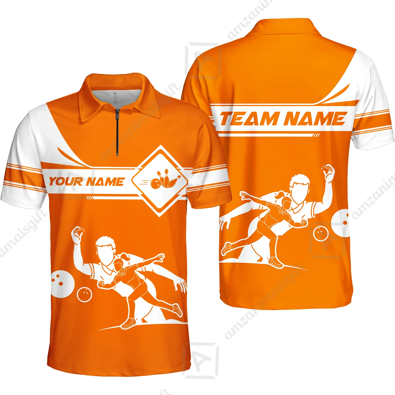 Customized Bowling Quarter-Zip Polo Shirt , Men And Women Playing Bowling Ball Quarter-Zip Polo Uniform Multicolor For Bowlers - Image 16