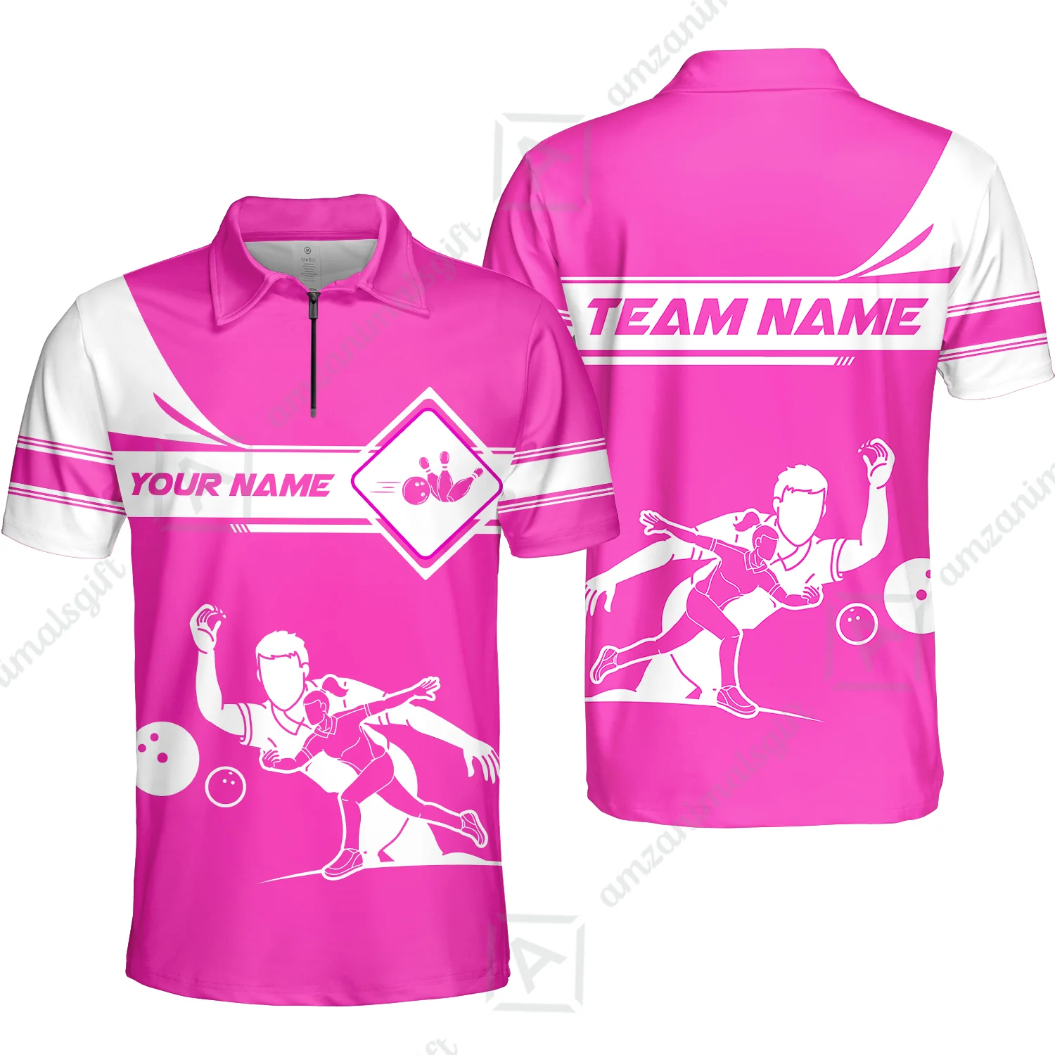 Customized Bowling Quarter-Zip Polo Shirt , Men And Women Playing Bowling Ball Quarter-Zip Polo Uniform Multicolor For Bowlers - Image 17