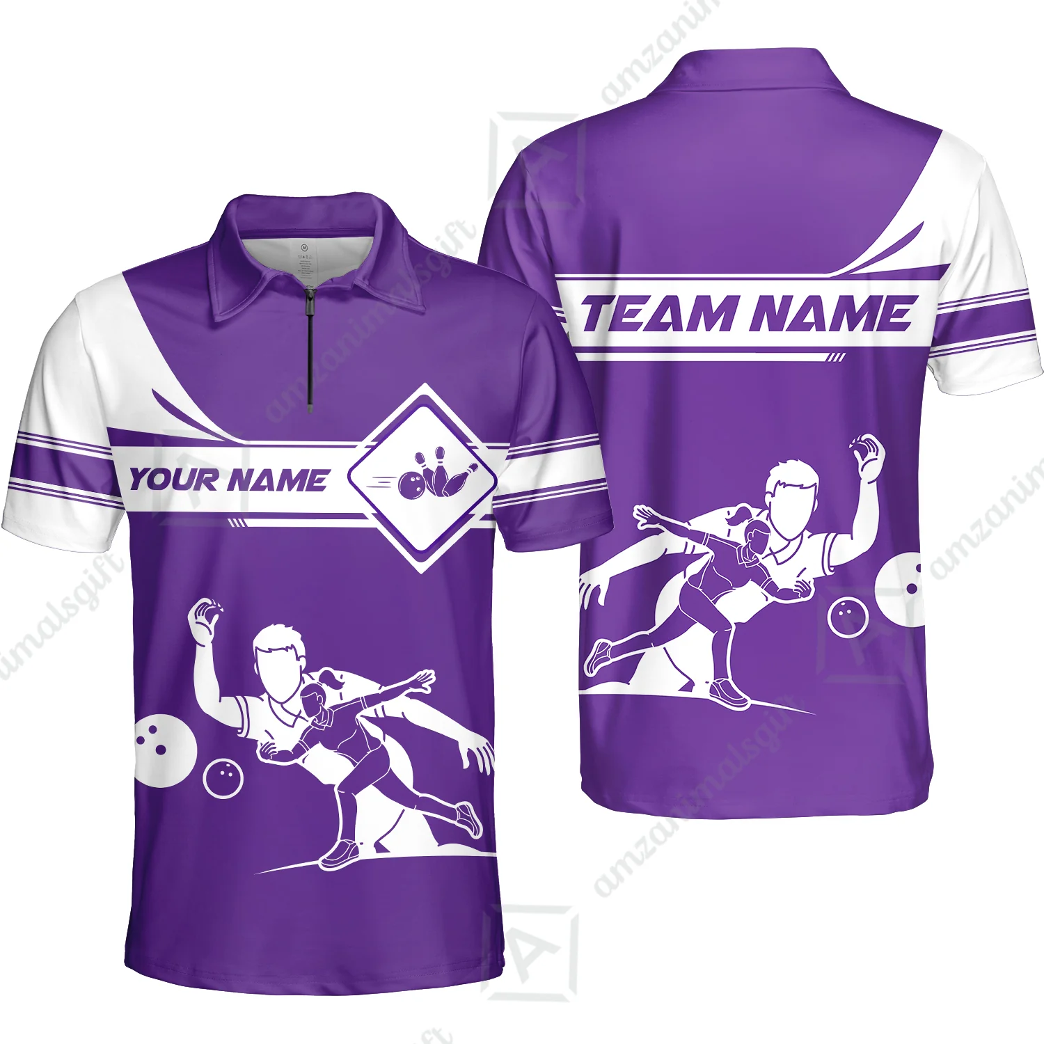 Customized Bowling Quarter-Zip Polo Shirt , Men And Women Playing Bowling Ball Quarter-Zip Polo Uniform Multicolor For Bowlers - Image 18