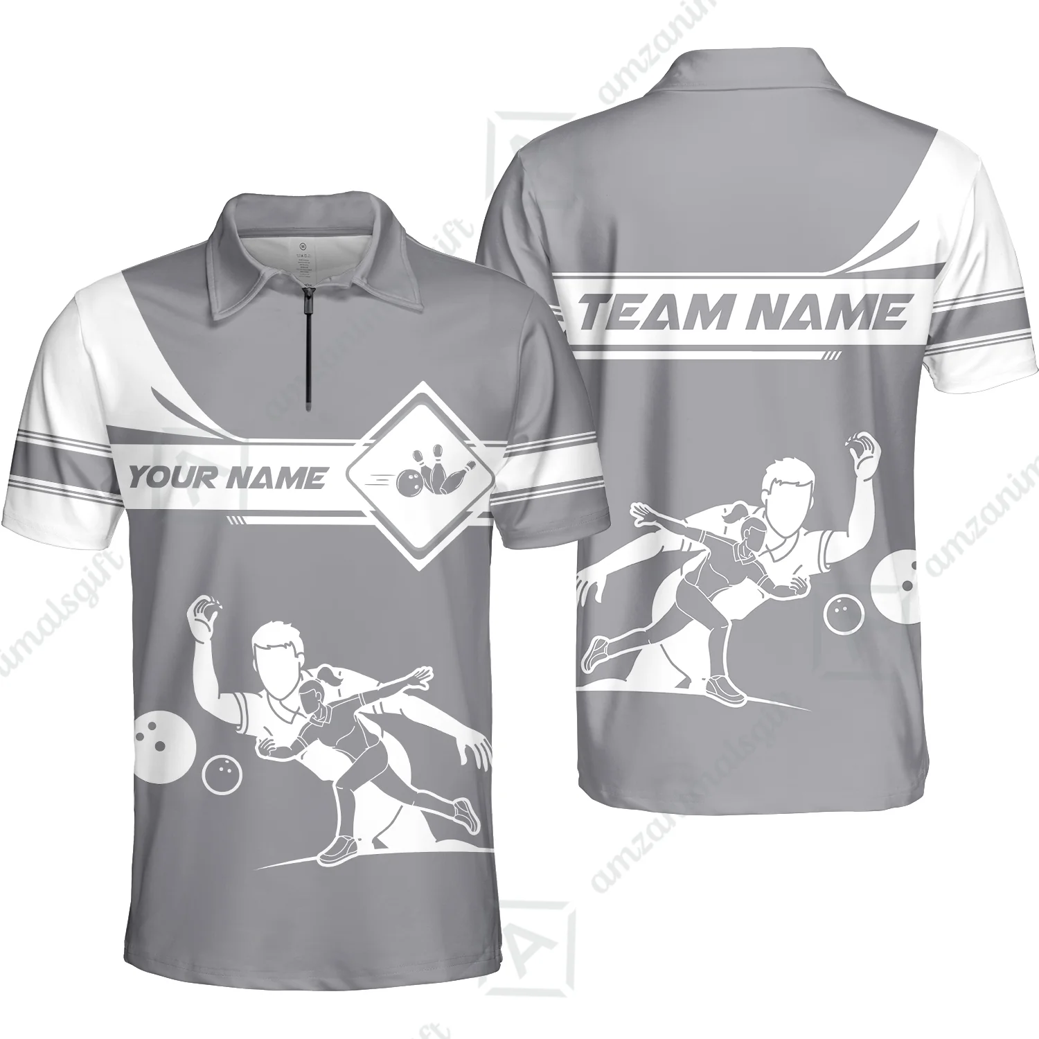 Customized Bowling Quarter-Zip Polo Shirt , Men And Women Playing Bowling Ball Quarter-Zip Polo Uniform Multicolor For Bowlers - Image 19