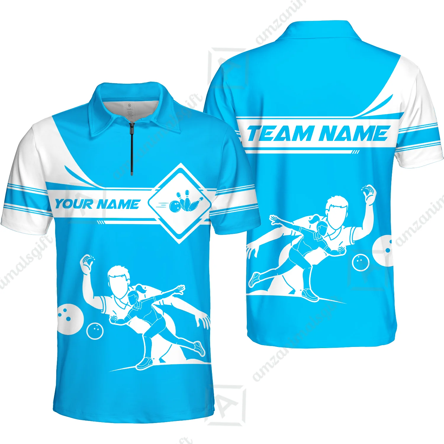 Customized Bowling Quarter-Zip Polo Shirt , Men And Women Playing Bowling Ball Quarter-Zip Polo Uniform Multicolor For Bowlers - Image 22