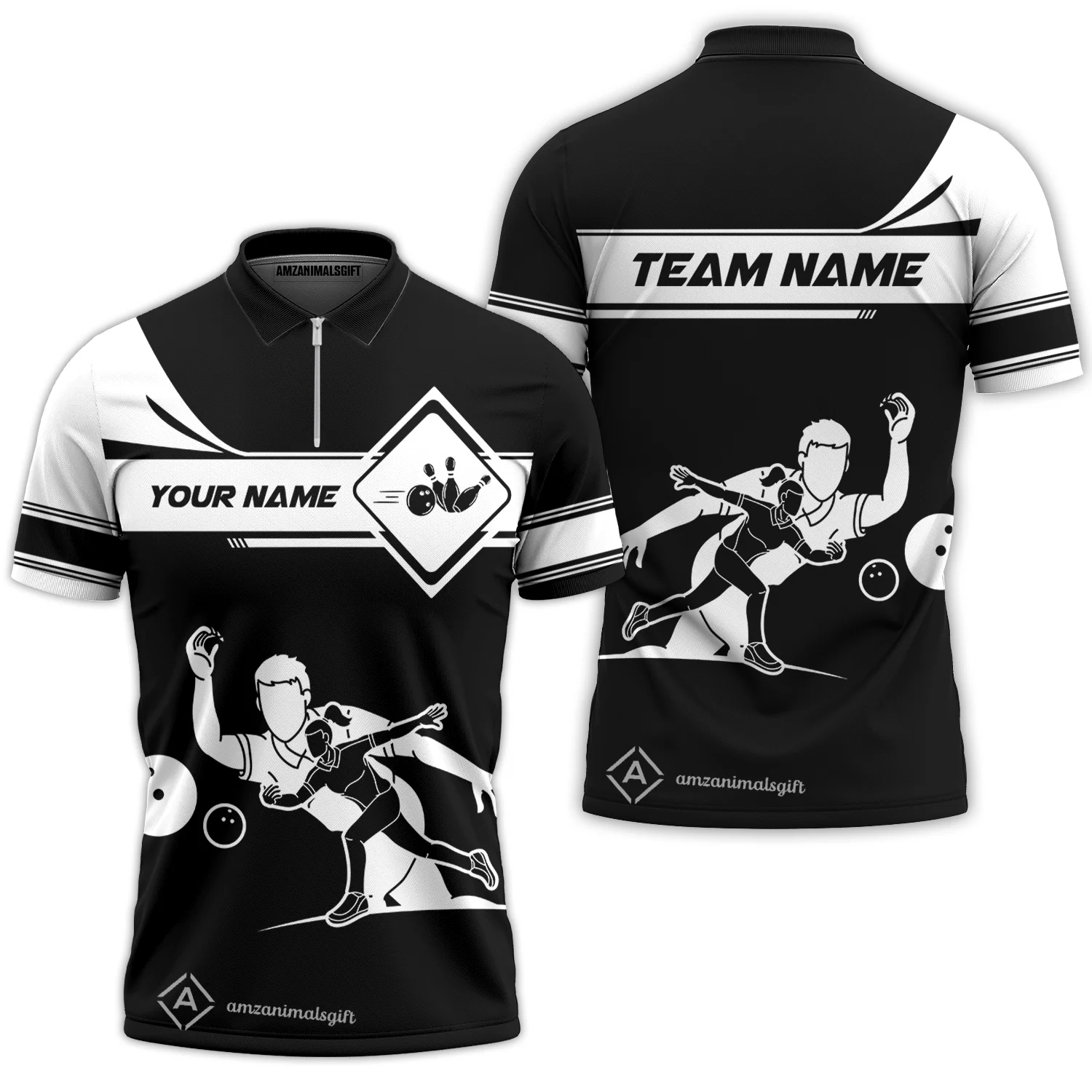Customized Bowling Quarter-Zip Polo Shirt , Men And Women Playing Bowling Ball Quarter-Zip Polo Uniform Multicolor For Bowlers - Image 5