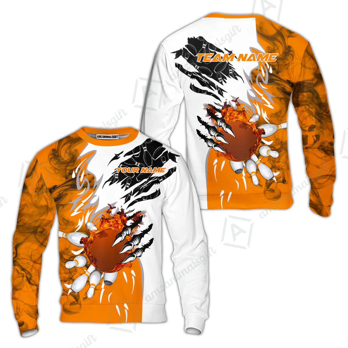 Customized Bowling Sweatshirt, Bowling And Pins Plame Monster Hand Premium Multicolor Option Personalized Name And Team Zipper Polo Jerseys Shirts - Image 2