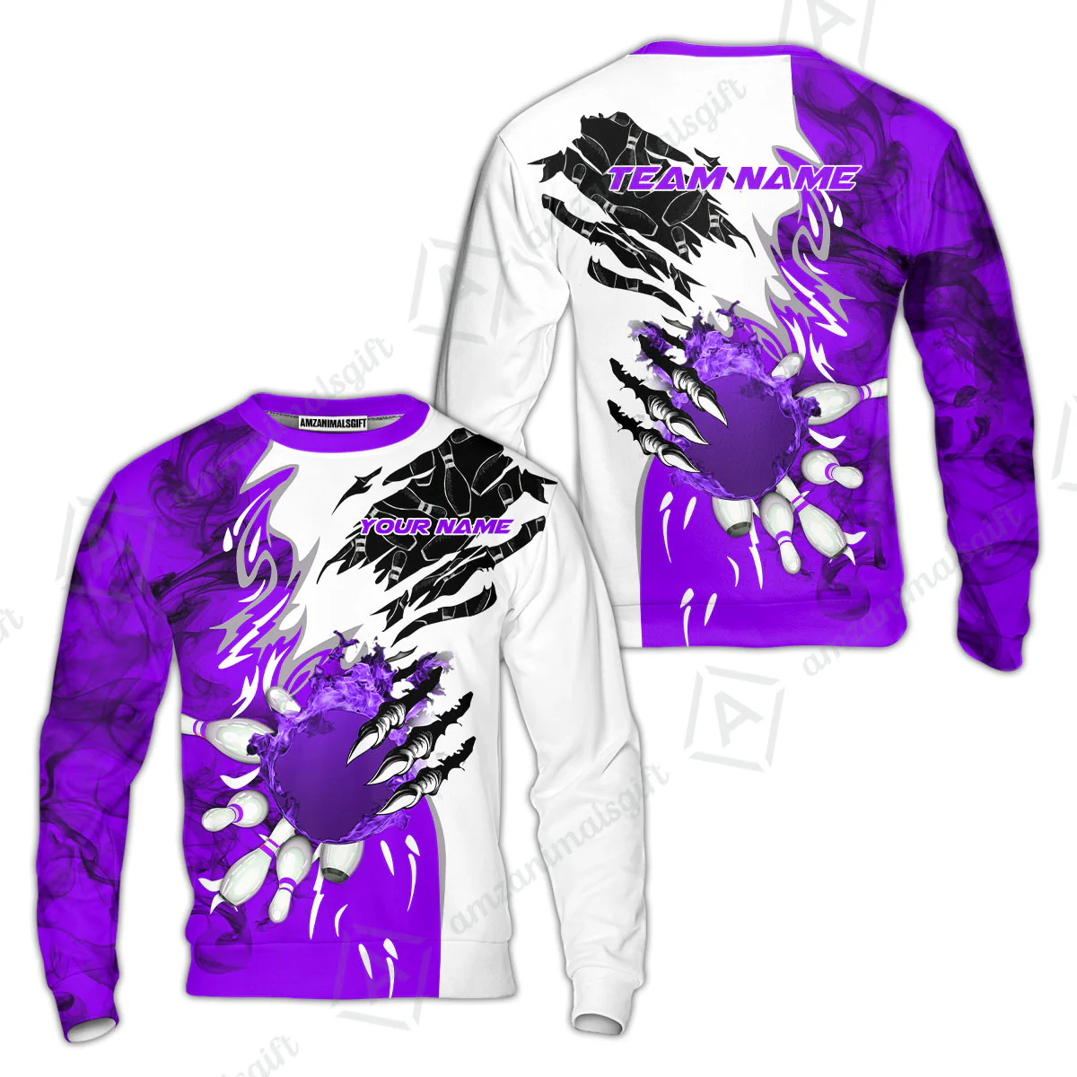 Customized Bowling Sweatshirt, Bowling And Pins Plame Monster Hand Premium Multicolor Option Personalized Name And Team Zipper Polo Jerseys Shirts - Image 3