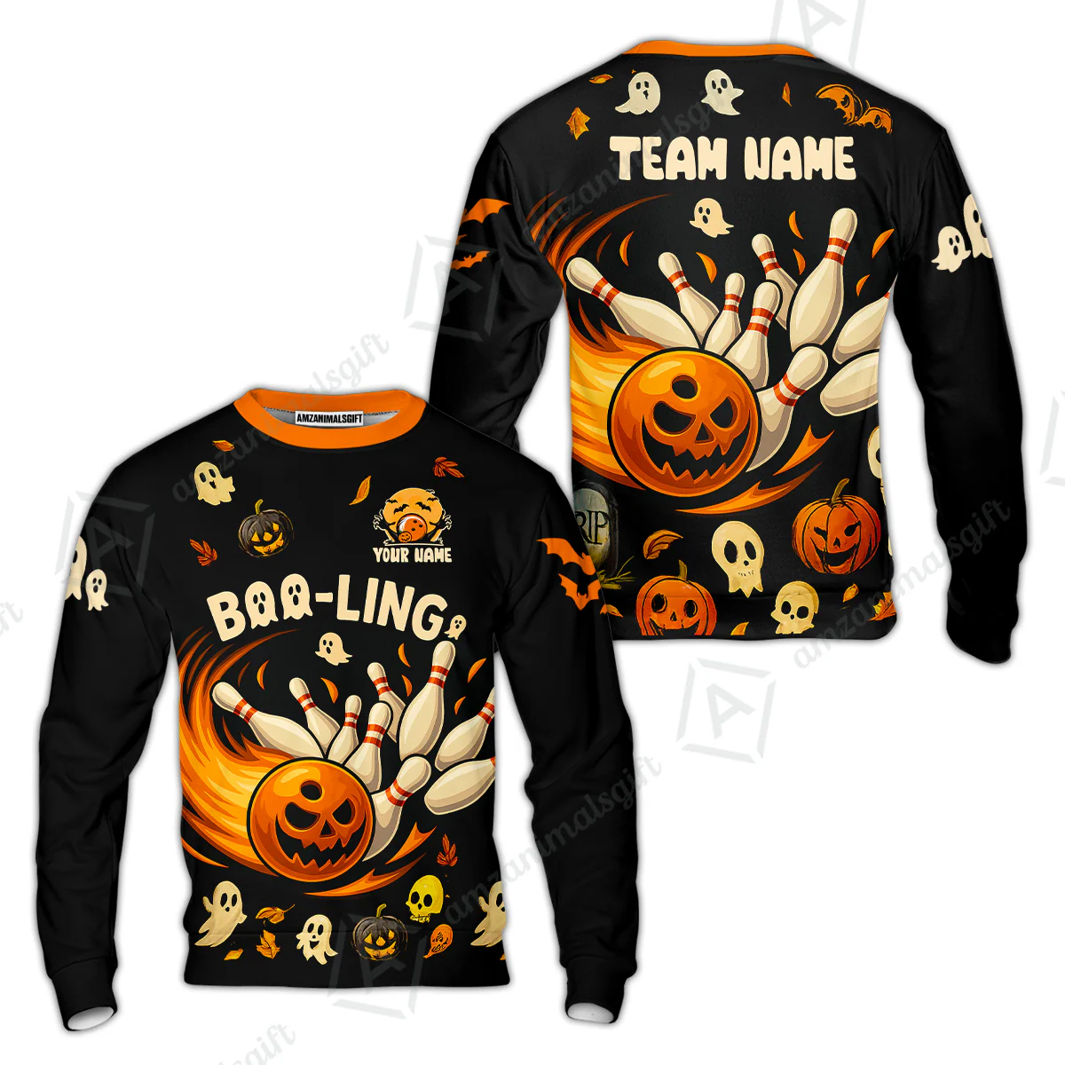 Customized Bowling Team Polo Jersey, Bowling Halloween Pumpkin Booling Style Uniform Shirt For Bowlers - Image 10