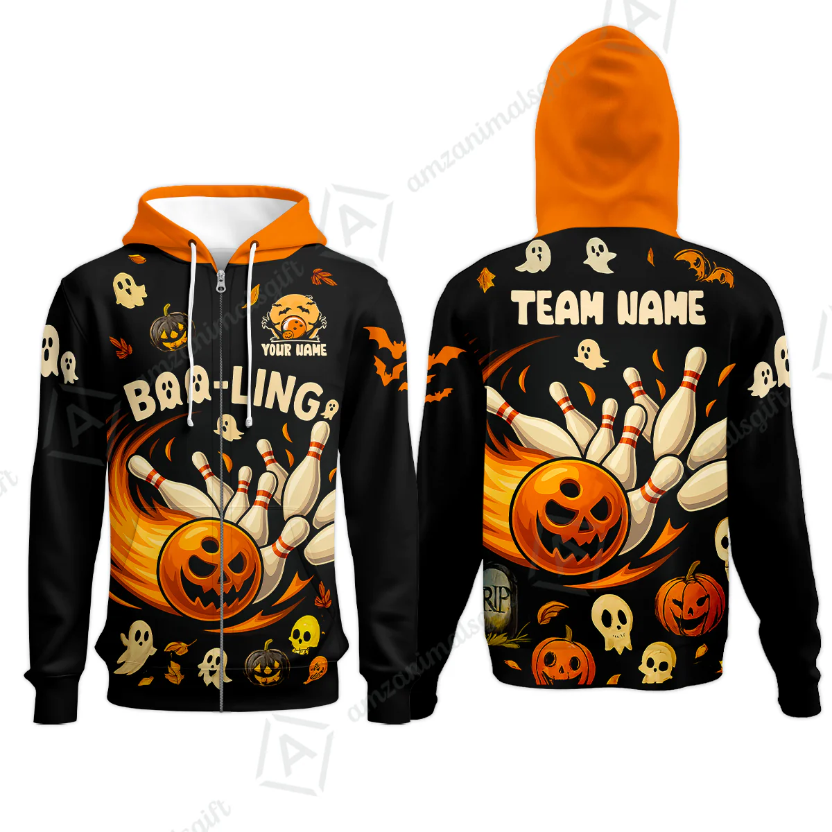 Customized Bowling Team Polo Jersey, Bowling Halloween Pumpkin Booling Style Uniform Shirt For Bowlers - Image 12