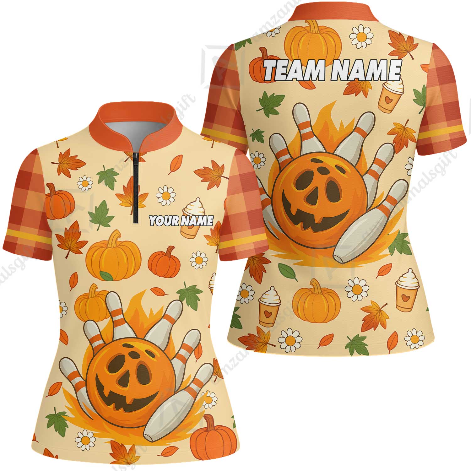 Customized Bowling Team Polo Jersey, Bowling Halloween Pumpkin Style Uniform Shirt For Bowlers - Image 11