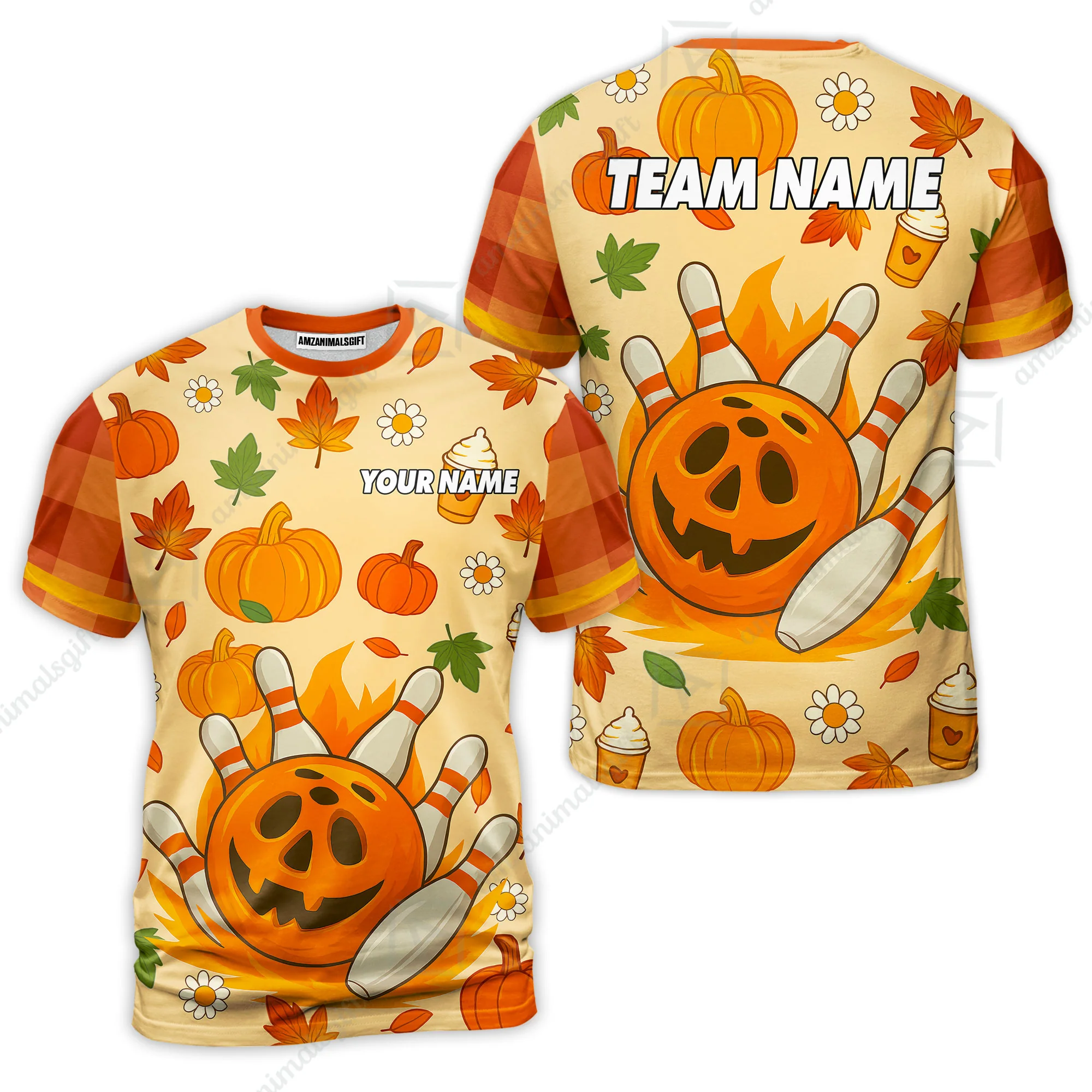 Customized Bowling Team Polo Jersey, Bowling Halloween Pumpkin Style Uniform Shirt For Bowlers - Image 3