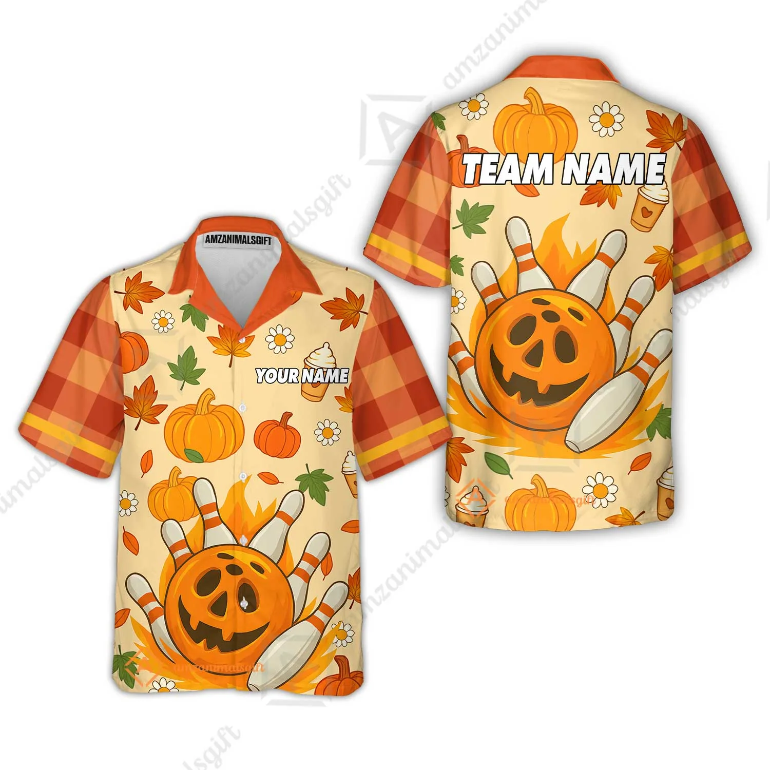 Customized Bowling Team Polo Jersey, Bowling Halloween Pumpkin Style Uniform Shirt For Bowlers - Image 6