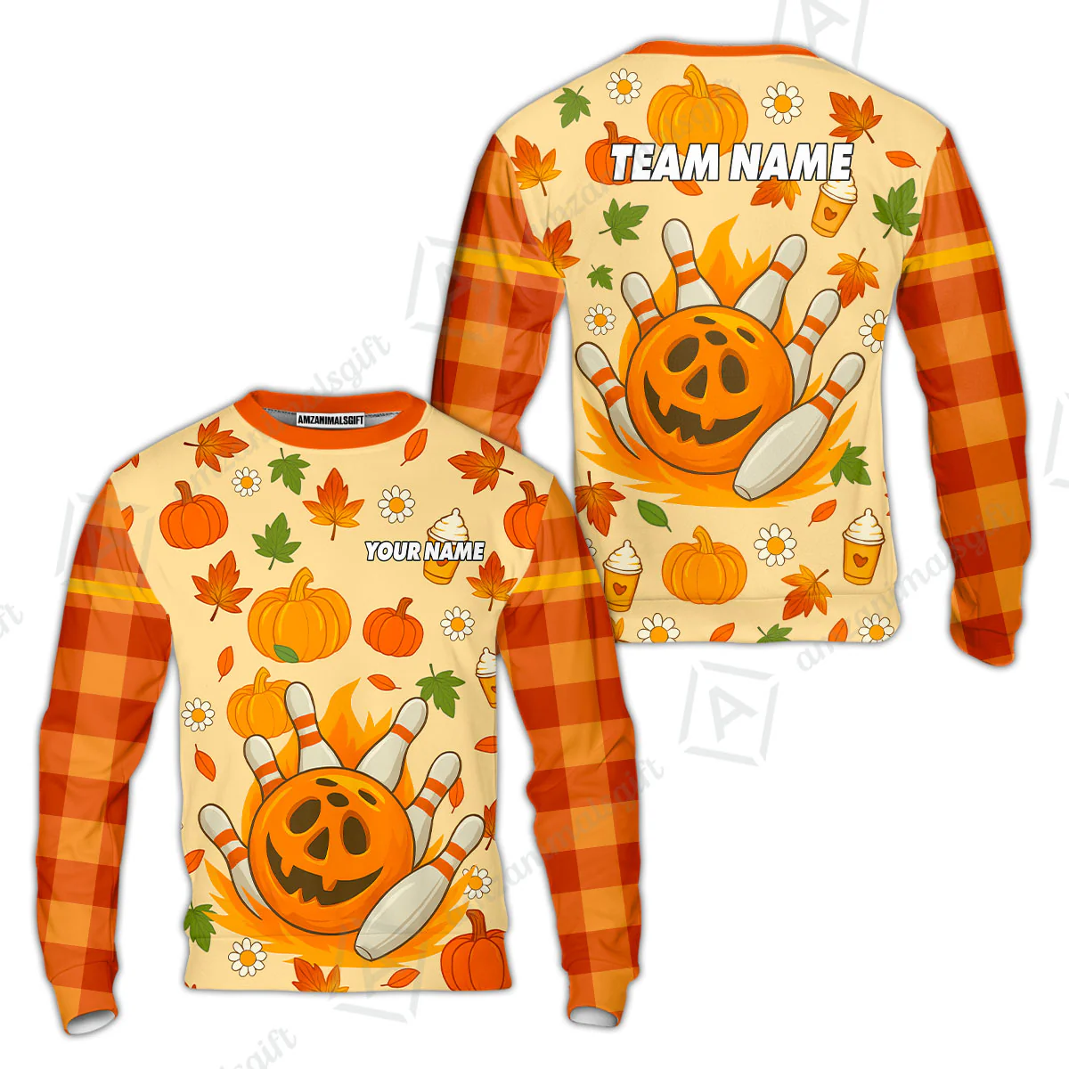 Customized Bowling Team Polo Jersey, Bowling Halloween Pumpkin Style Uniform Shirt For Bowlers - Image 9