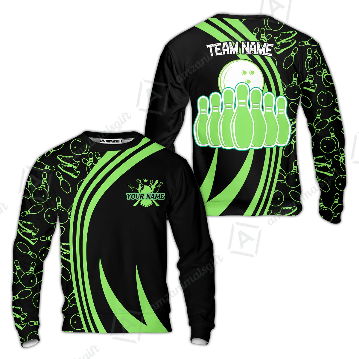 Customized Bowling Team Sweatshirt Neon Multicolor Bowling Uniforms With Name And Team Name For Bowlers, Team League - Image 2