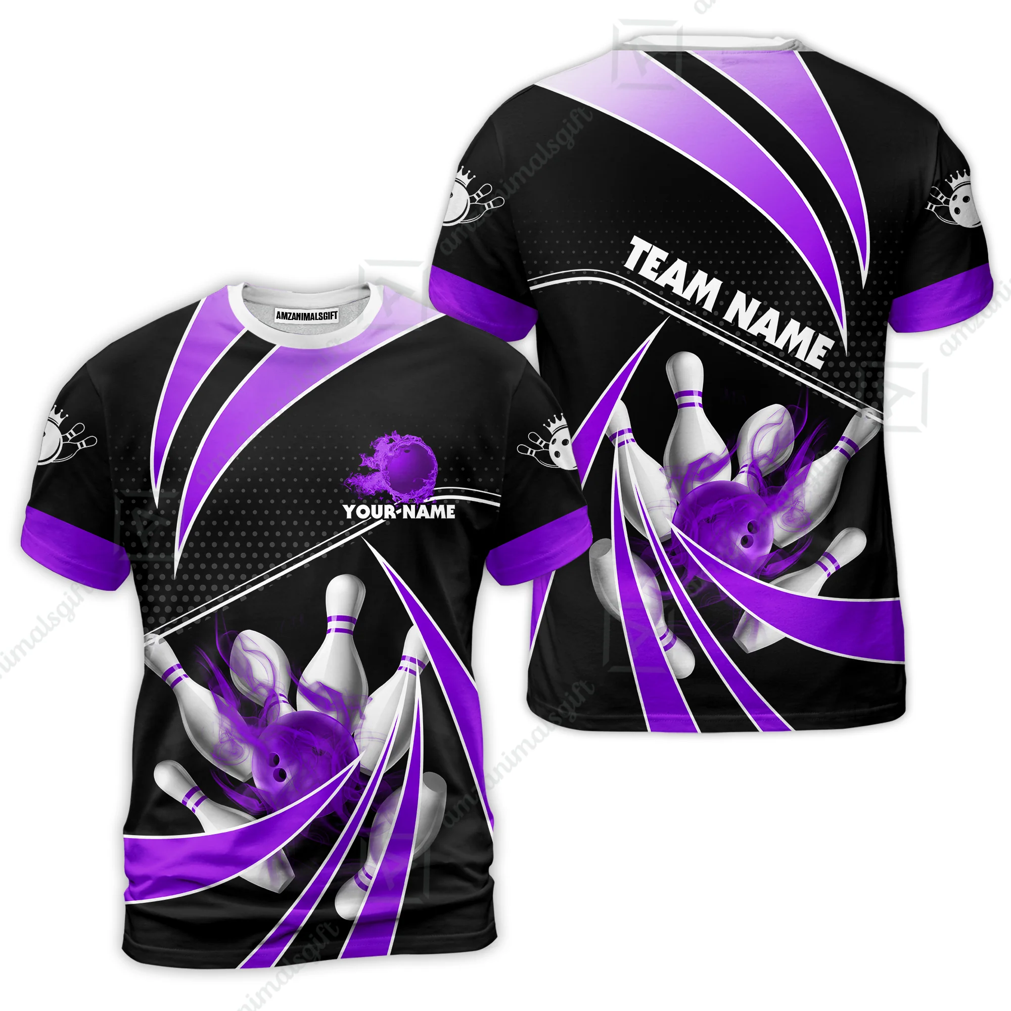 Customized Bowling Team T-Shirt, Bowling Ball & Pins Fire Light Sport T-Shirt Multicolor Option For Bowlers - Image 3